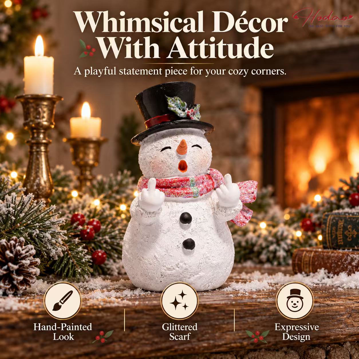 Hodao Funny Snowman Figurine – Whimsical Winter & Year-Round Home Decor