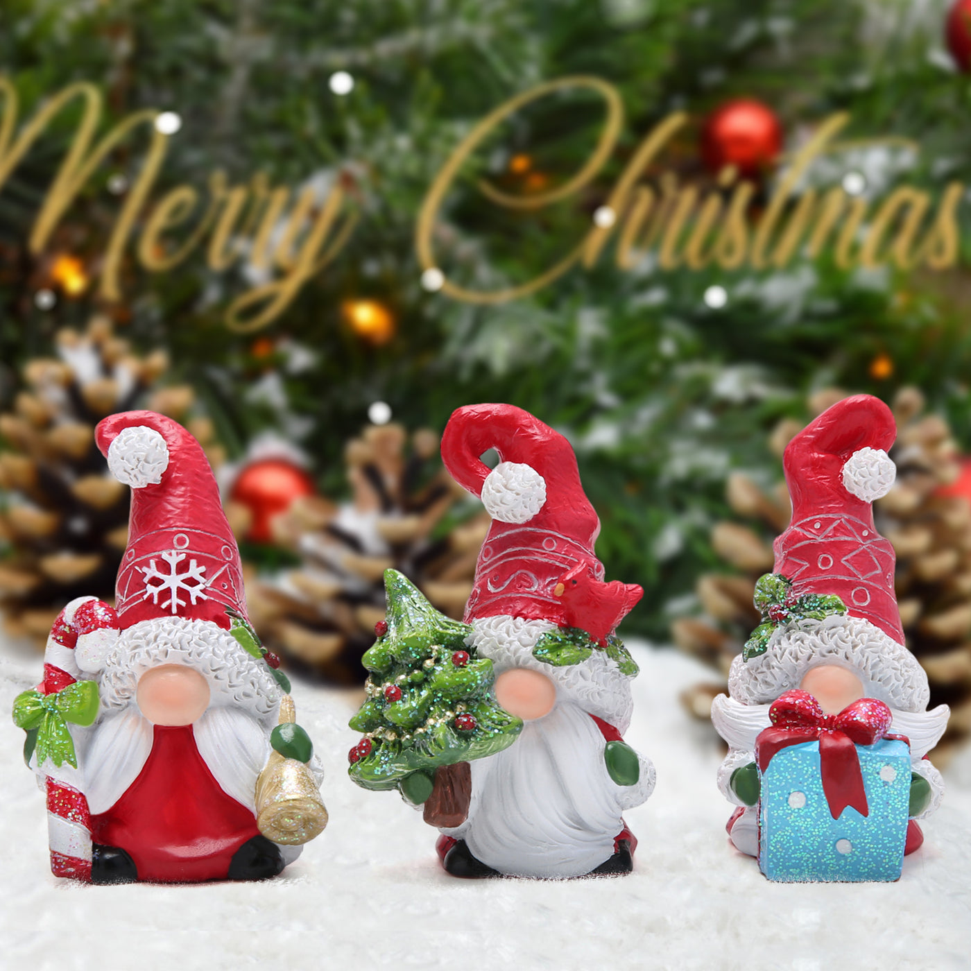 Set of 3 Christmas Gonks Tree Decoration Gift Gnome Christmas Decorations