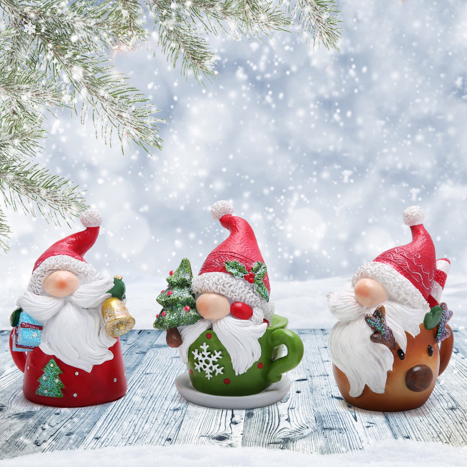 Hodao 3 PCS Teacup Christmas Elves Xmas Gnomes Decorations for Home