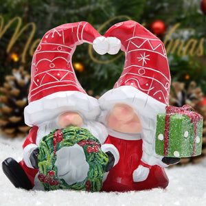 Hodao Woodcut Christmas Couple Gnomes Decorations for Home