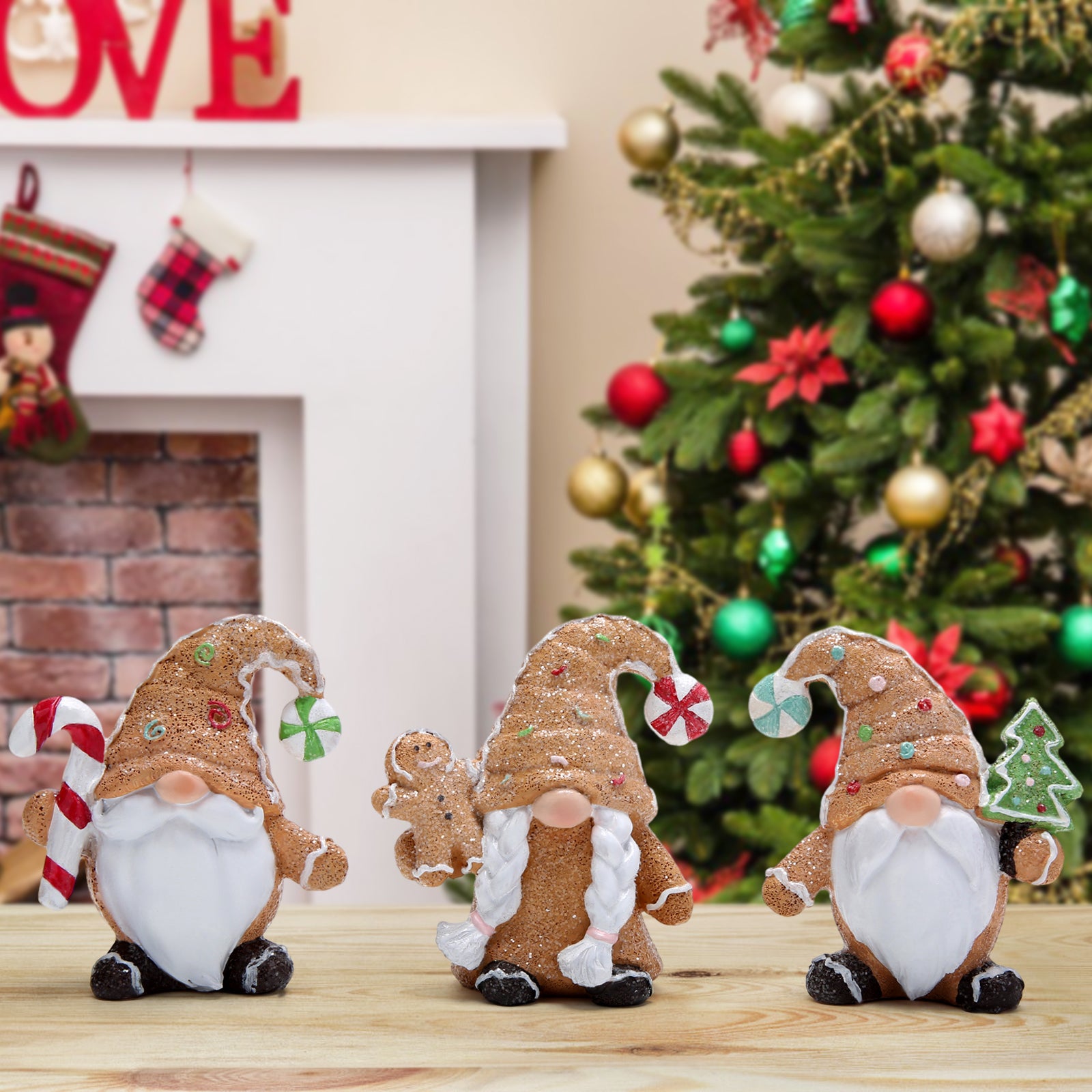 Hodao Christmas Gingerbread Gnomes Trio Decorations for Home