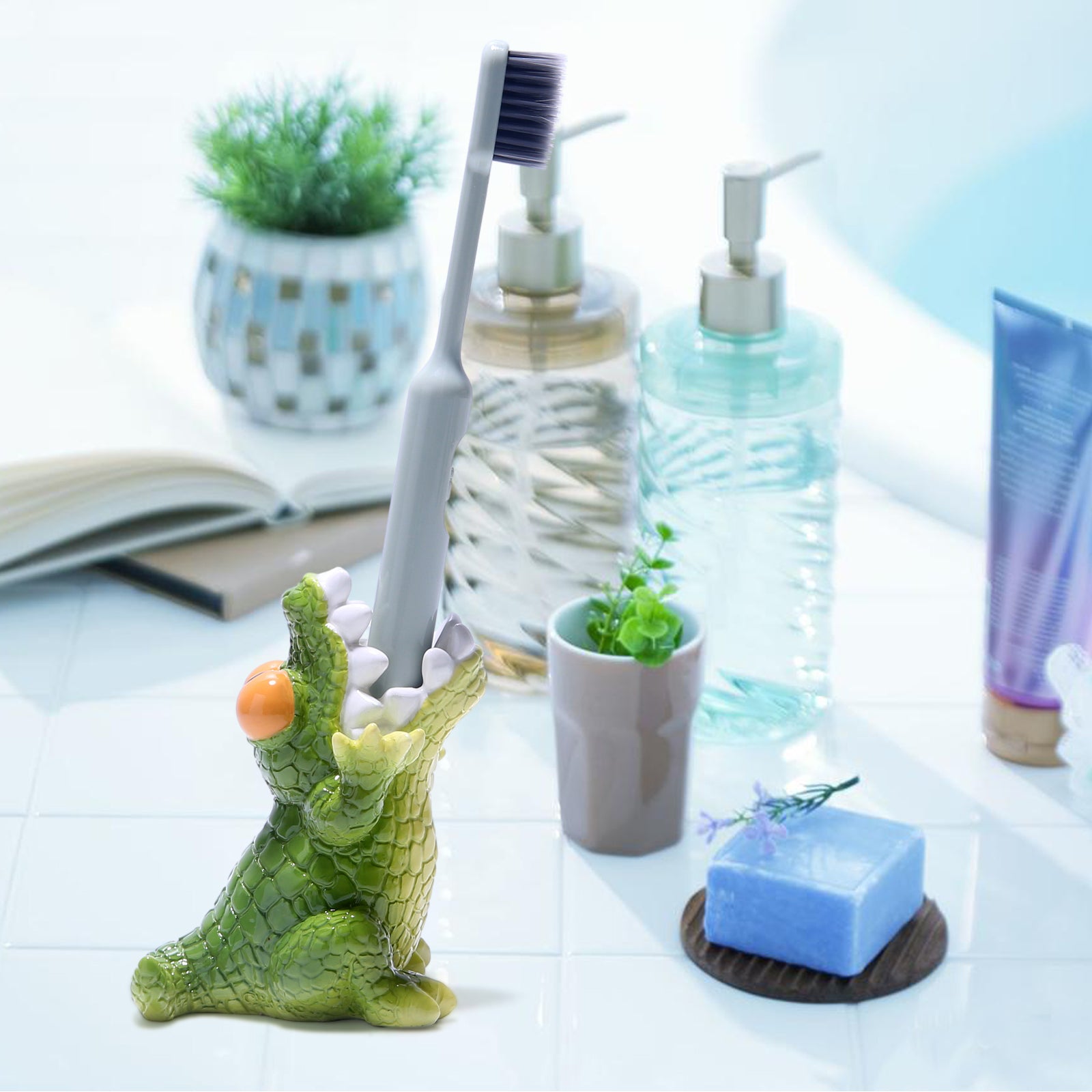 HODAO resin cute animals dinosaur toothbrush holder