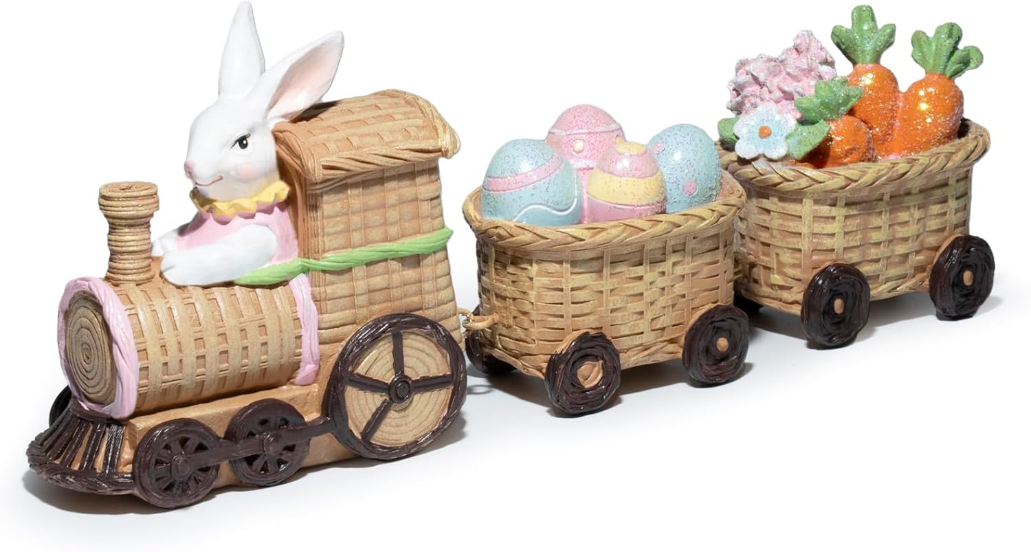 Hodao Easter Train Figurine Bundle (Choose 3/4/6-Piece Set) – Pastel Spring Tabletop Decor Collection with Bunny & Egg Carts, Cute Home Accent for Mantel, Shelf & Tiered Tray, Gift-Ready Easter Decor