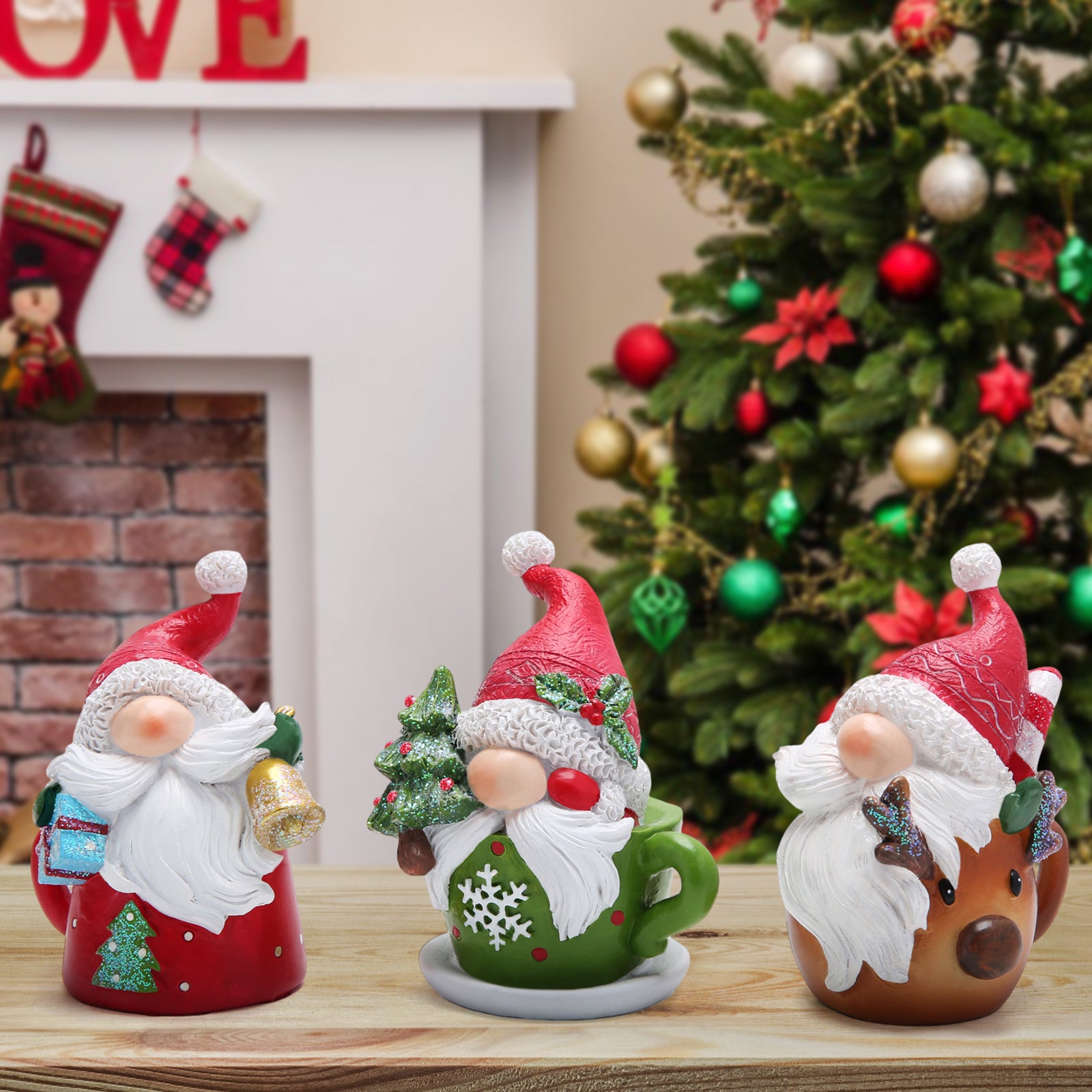 Hodao 3 PCS Teacup Christmas Elves Xmas Gnomes Decorations for Home