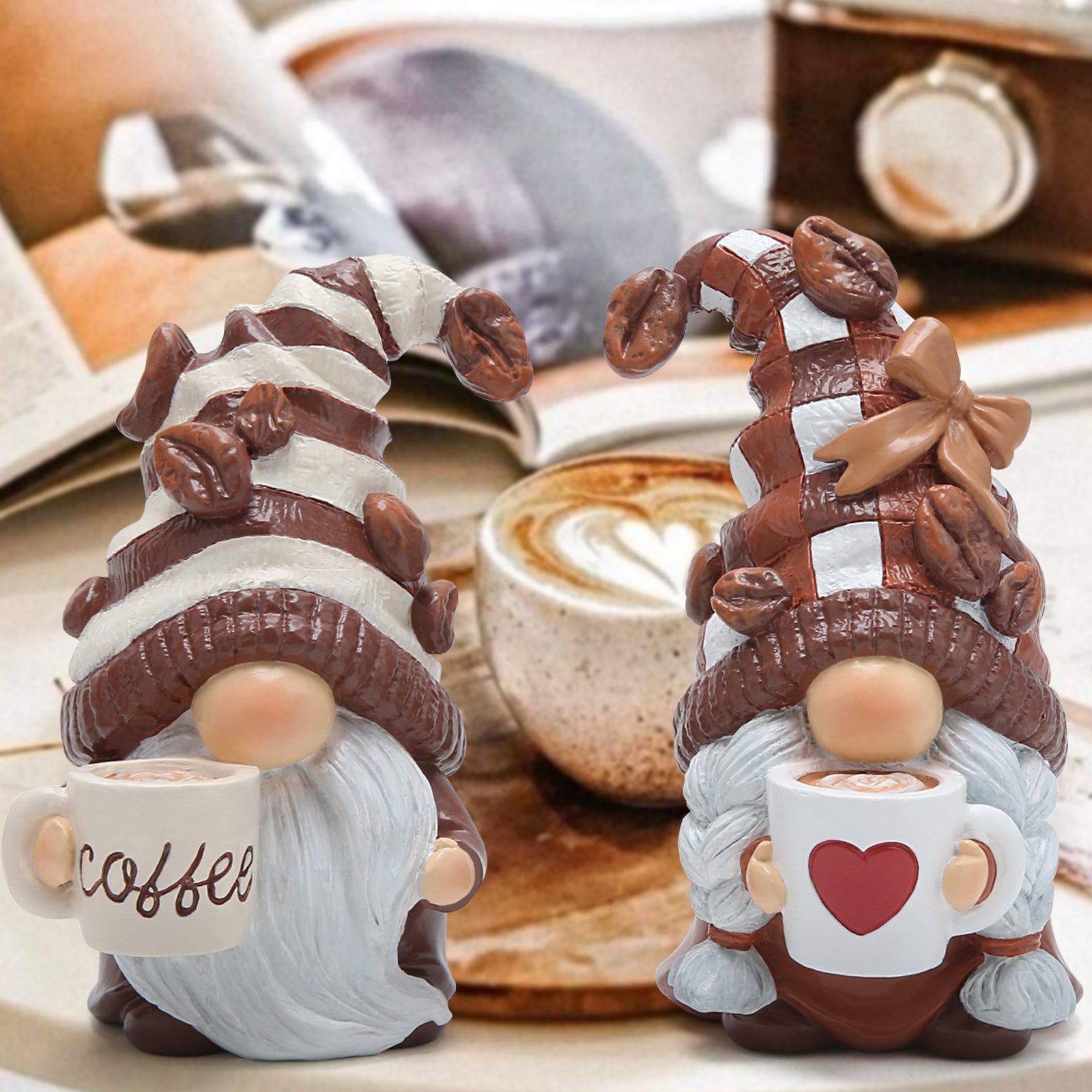 Hodao 2 Pieces Coffee Dwarf Statue