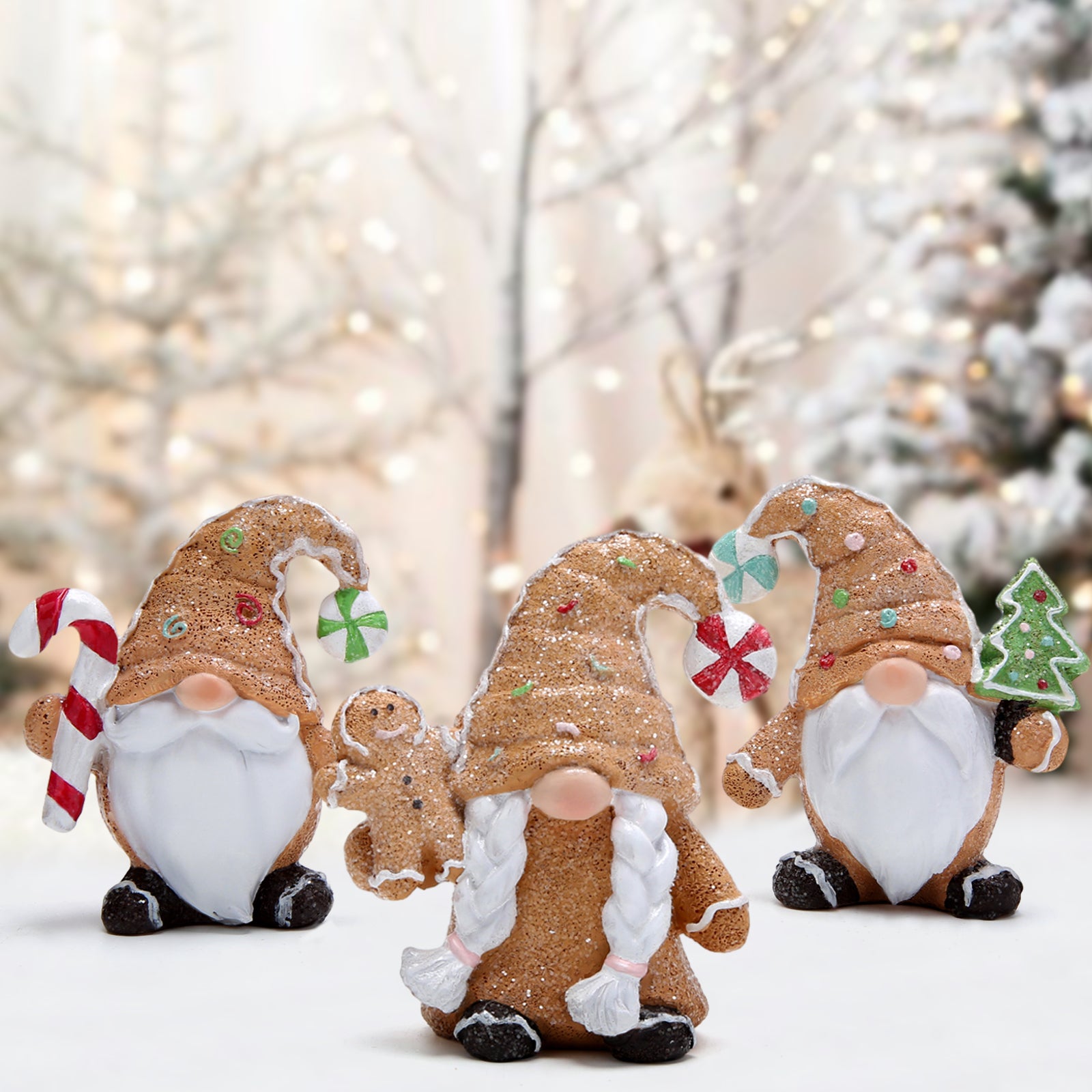 Hodao Christmas Gingerbread Gnomes Trio Decorations for Home