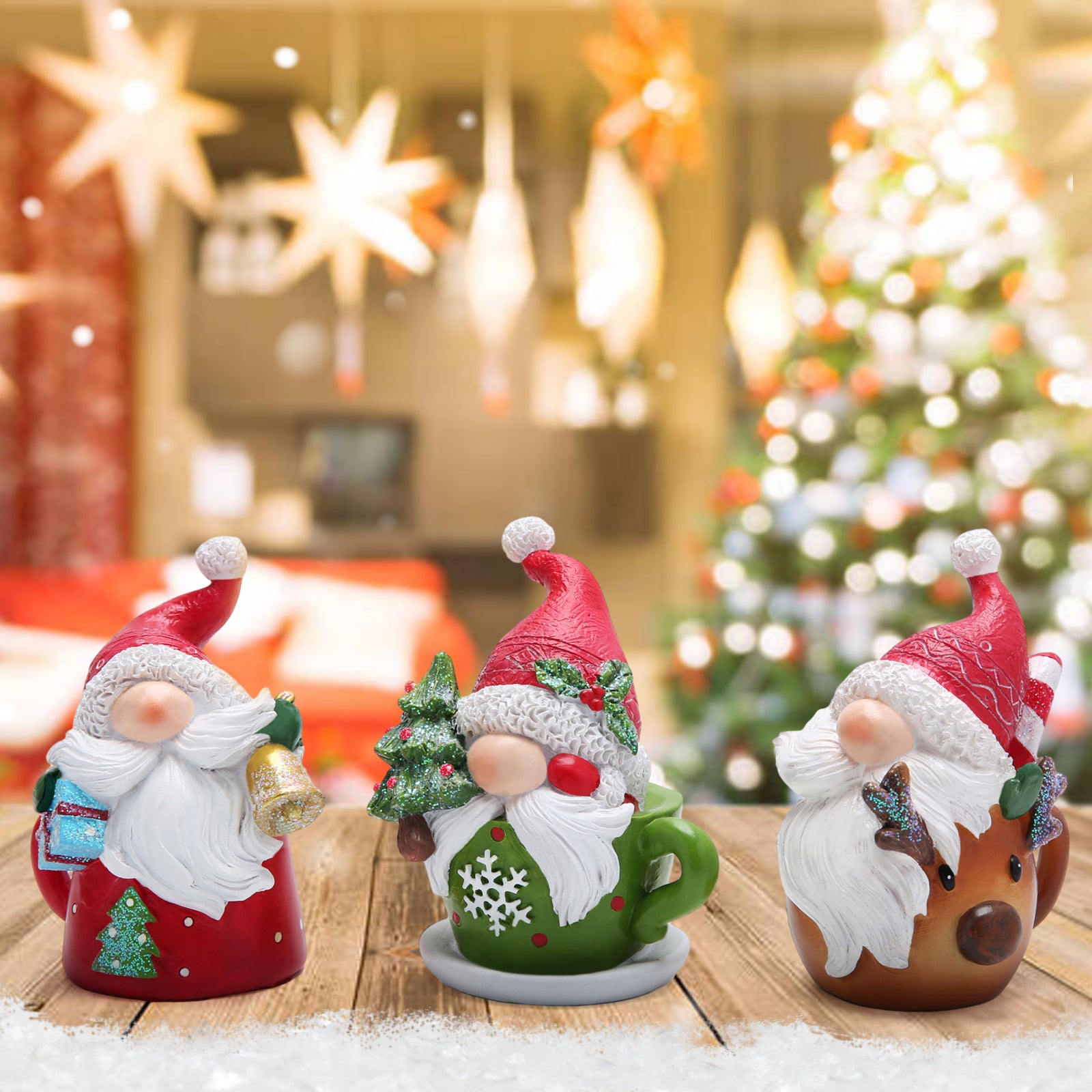 Hodao 3 PCS Teacup Christmas Elves Xmas Gnomes Decorations for Home