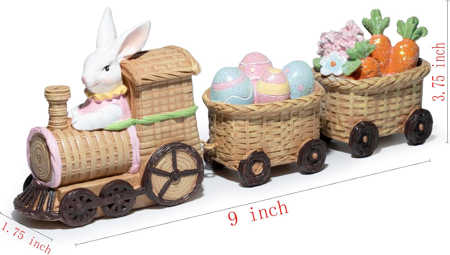 Hodao Easter Train Figurine Bundle (Choose 3/4/6-Piece Set) – Pastel Spring Tabletop Decor Collection with Bunny & Egg Carts, Cute Home Accent for Mantel, Shelf & Tiered Tray, Gift-Ready Easter Decor