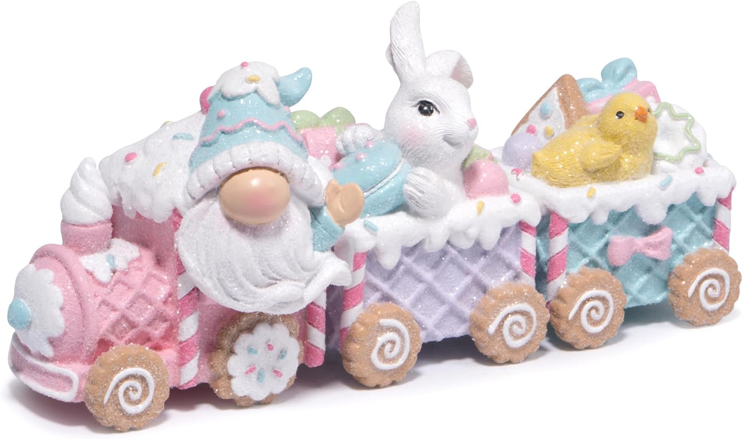 Hodao Easter Train Figurine Bundle (Choose 3/4/6-Piece Set) – Pastel Spring Tabletop Decor Collection with Bunny & Egg Carts, Cute Home Accent for Mantel, Shelf & Tiered Tray, Gift-Ready Easter Decor