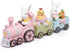 Hodao Easter Bunny Train Figurine – Pastel Pink Locomotive with Wood-Plank Carts, Chick-in-Egg & Bunny Basket Scene, Spring Tabletop Decor for Mantel, Shelf & Tiered Tray, Giftable Easter Accent