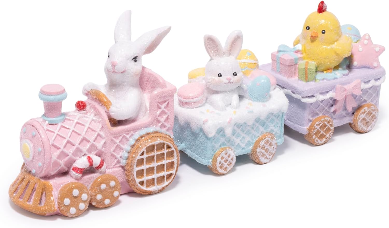 Hodao Easter Train Figurine Bundle (Choose 3/4/6-Piece Set) – Pastel Spring Tabletop Decor Collection with Bunny & Egg Carts, Cute Home Accent for Mantel, Shelf & Tiered Tray, Gift-Ready Easter Decor