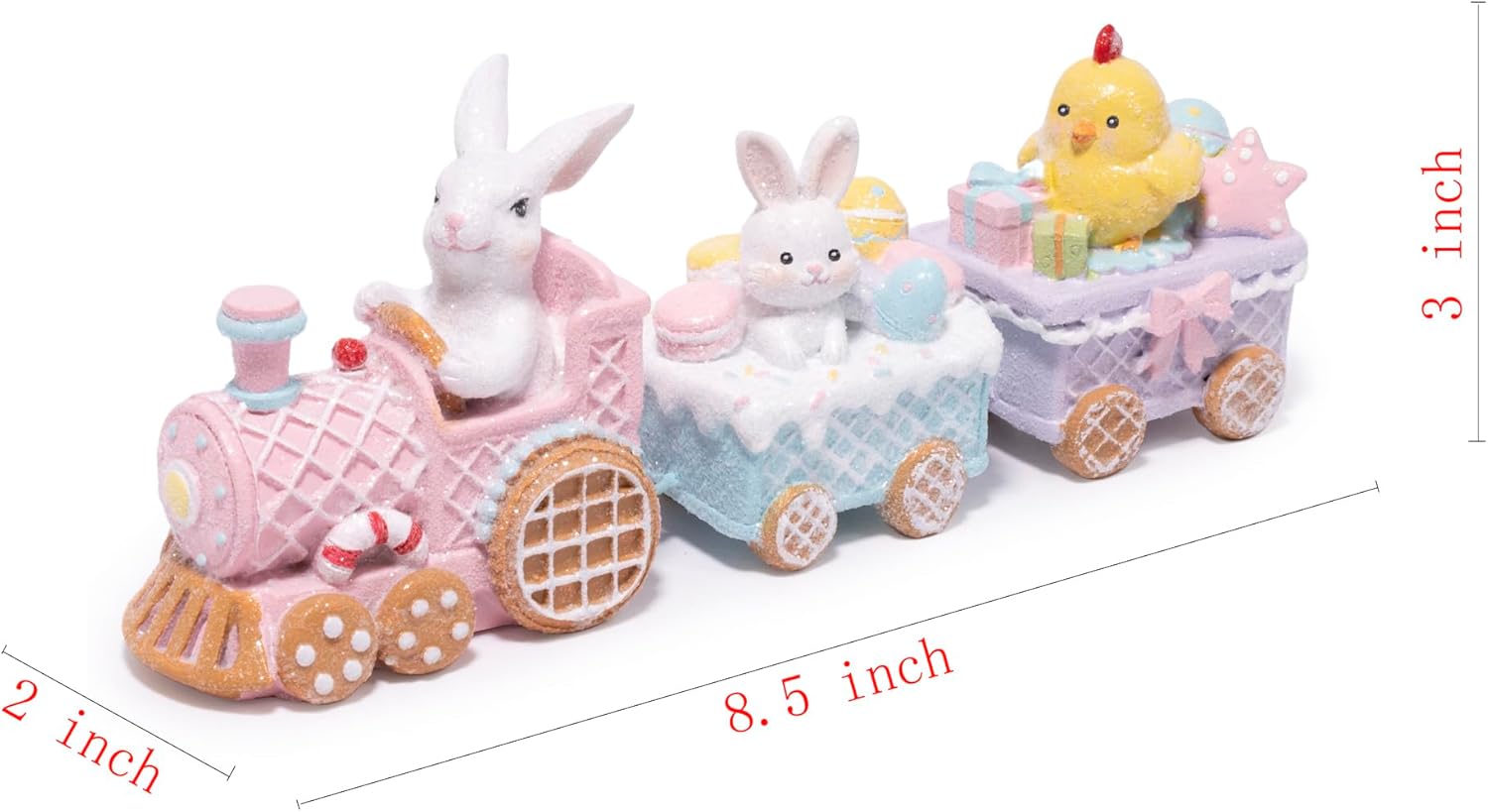 Hodao Easter Train Figurine Bundle (Choose 3/4/6-Piece Set) – Pastel Spring Tabletop Decor Collection with Bunny & Egg Carts, Cute Home Accent for Mantel, Shelf & Tiered Tray, Gift-Ready Easter Decor