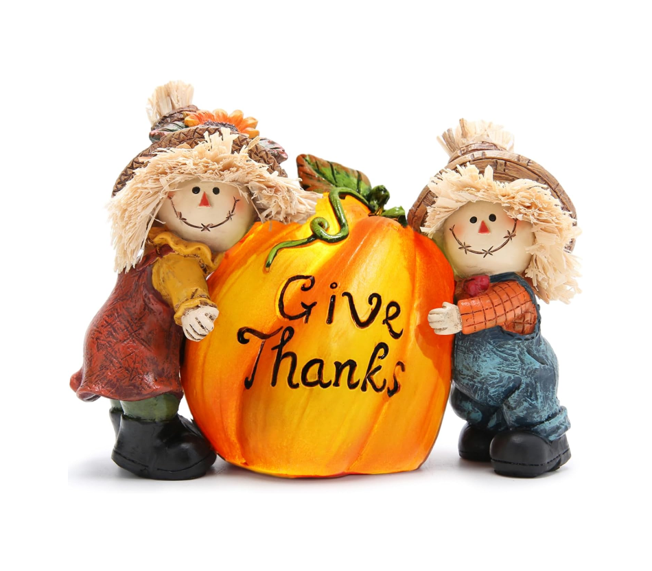 Hodao Fall Thanksgiving Resin Scarecrow Pumpkin Figurines