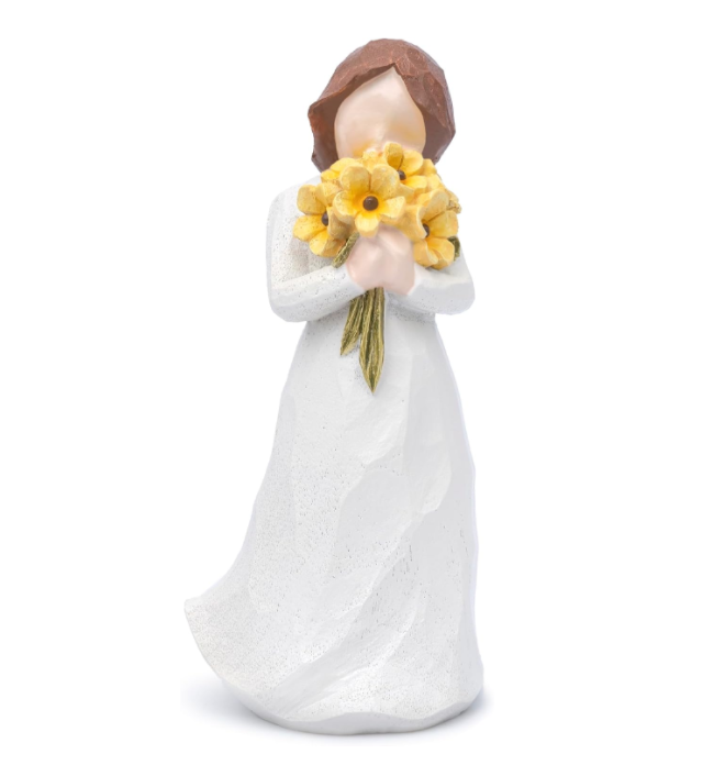 Hodao Warm Embrace Figurine, hand-painted for friends, sunflower lovers, moms & grandmas. (White-Flower)