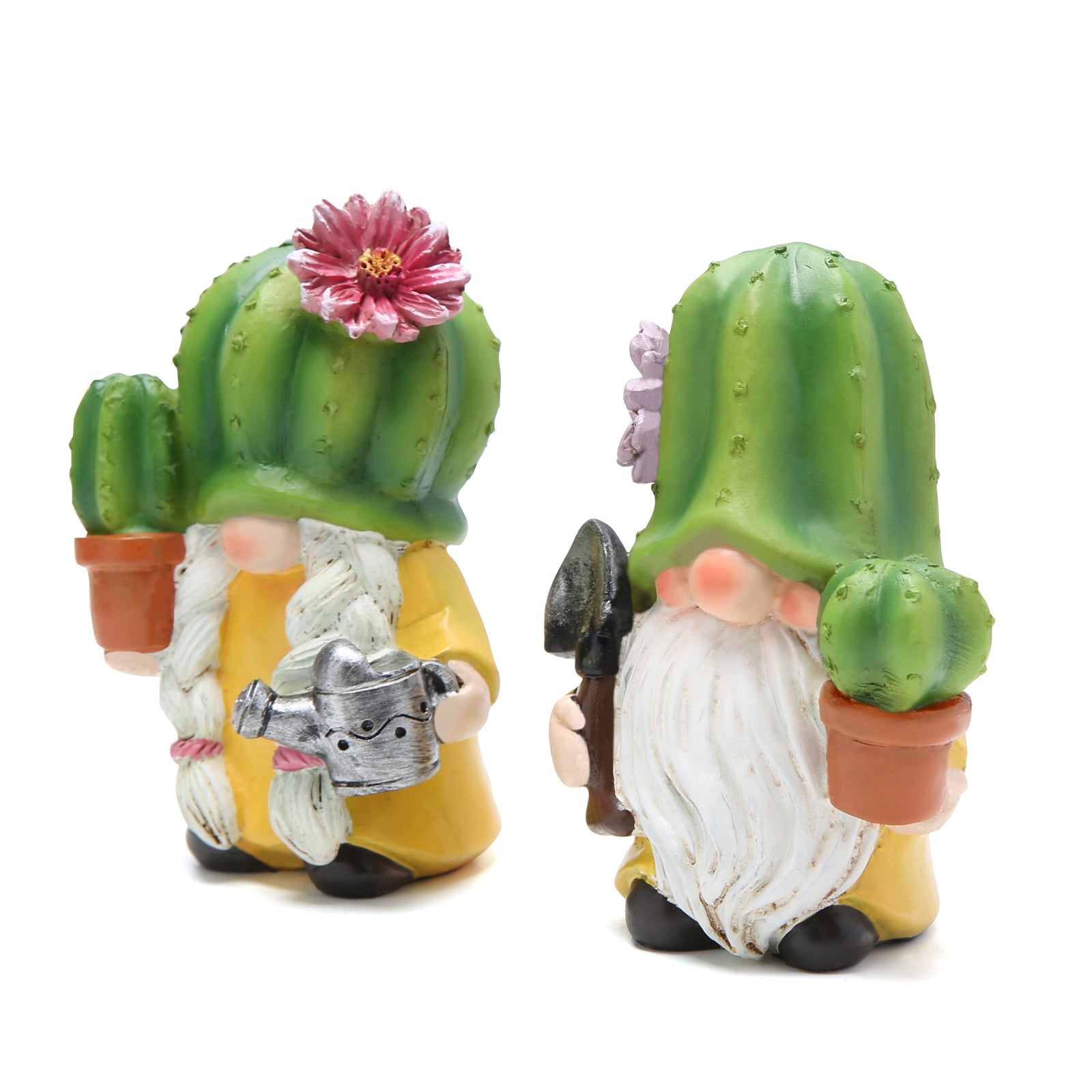 Hodao Cactus garden gnome statue spring and summer Chloroplastida elf layered tray cactus flower gnome southwest style gift desert decorative outdoor statue (cactus)