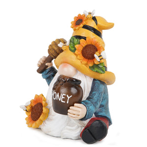 Hodao Honey Bumble Bee Gnomes Sunflower Figurines with Light