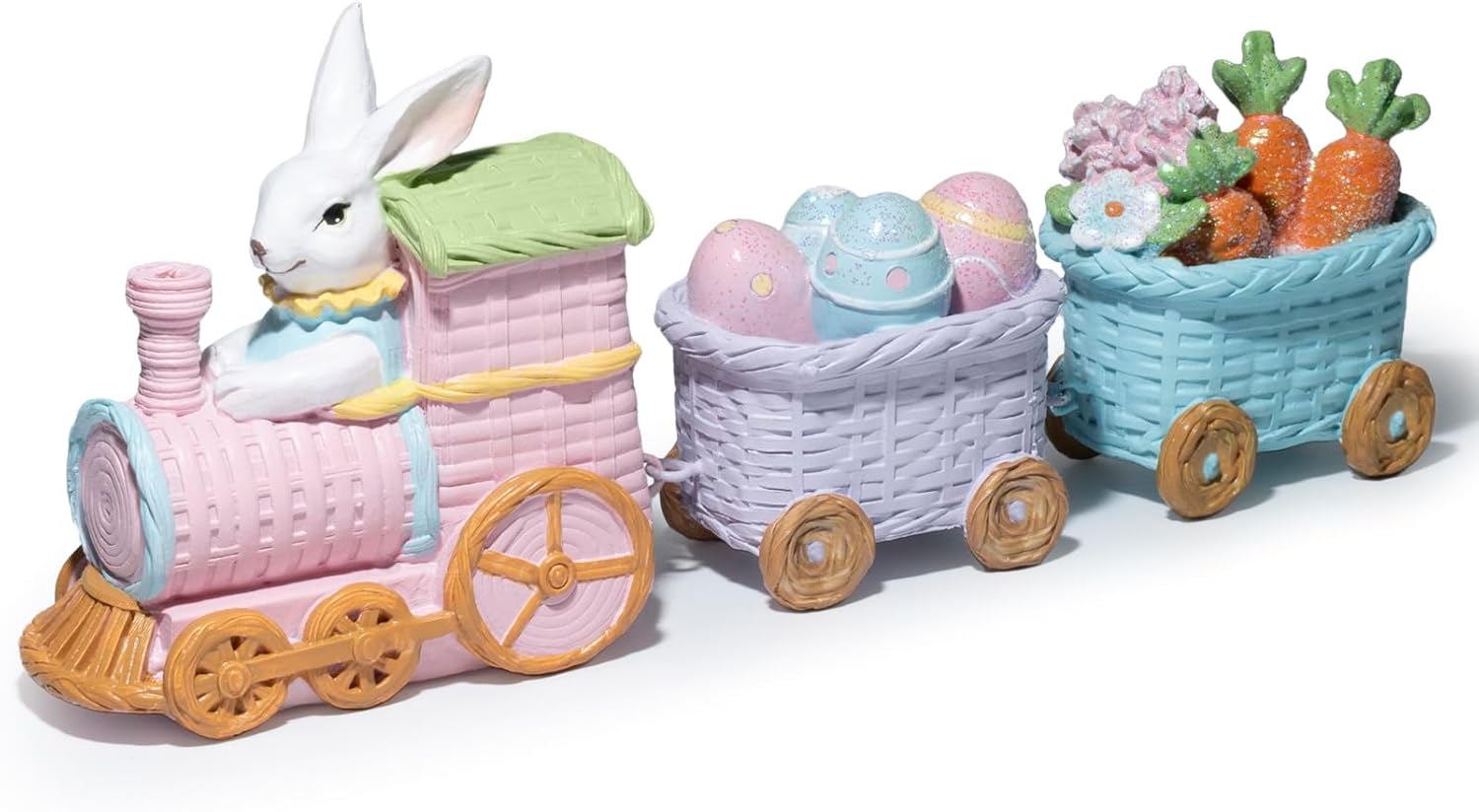 Hodao Easter Train Figurine Bundle (Choose 3/4/6-Piece Set) – Pastel Spring Tabletop Decor Collection with Bunny & Egg Carts, Cute Home Accent for Mantel, Shelf & Tiered Tray, Gift-Ready Easter Decor