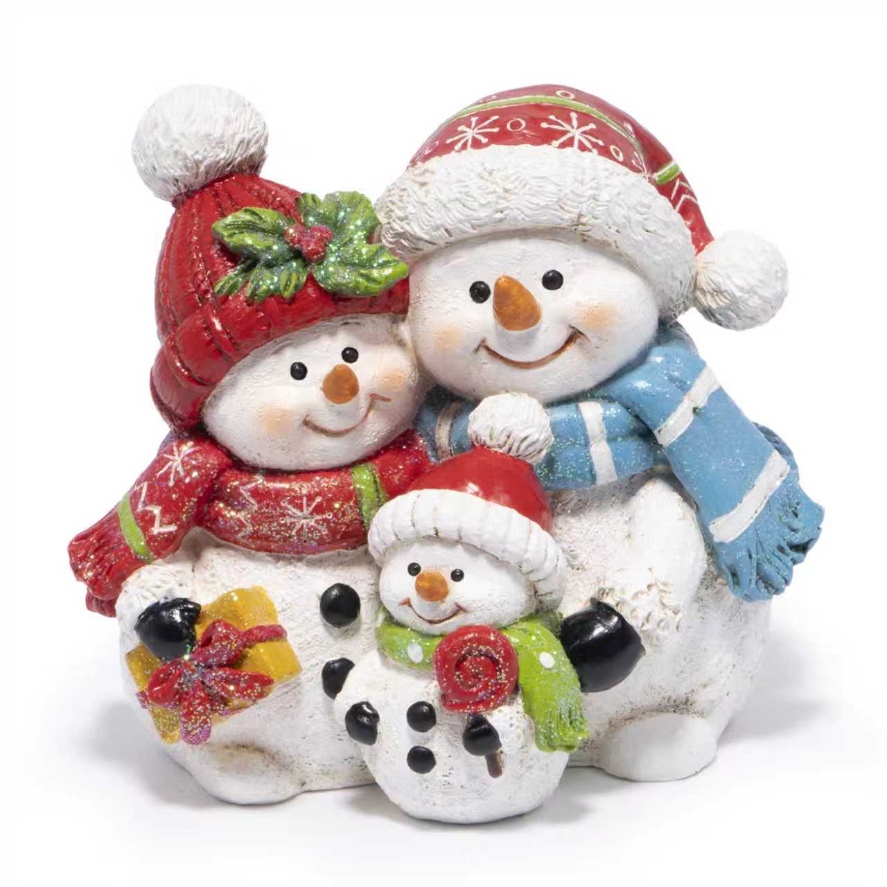 Hodao Snowman Family Figurines Christmas Decor – Hand-Painted Resin Decorations with Hats, Scarves & Glitter, Indoor Holiday Ornaments for Home, Bedroom, Mantel, Tabletop Display & Heartwarming Gift
