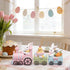 Hodao Easter Bunny Train Figurine – Pastel Pink Locomotive with Wood-Plank Carts, Chick-in-Egg & Bunny Basket Scene, Spring Tabletop Decor for Mantel, Shelf & Tiered Tray, Giftable Easter Accent