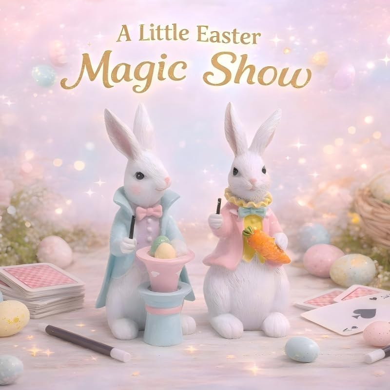Hodao Easter Bunny Figurines Set of 2 – Gentleman Rabbit Pair with Pastel Coats & Spring Props, Cute Tabletop Decor for Mantel, Shelf & Tiered Tray, Giftable Easter Home Accent