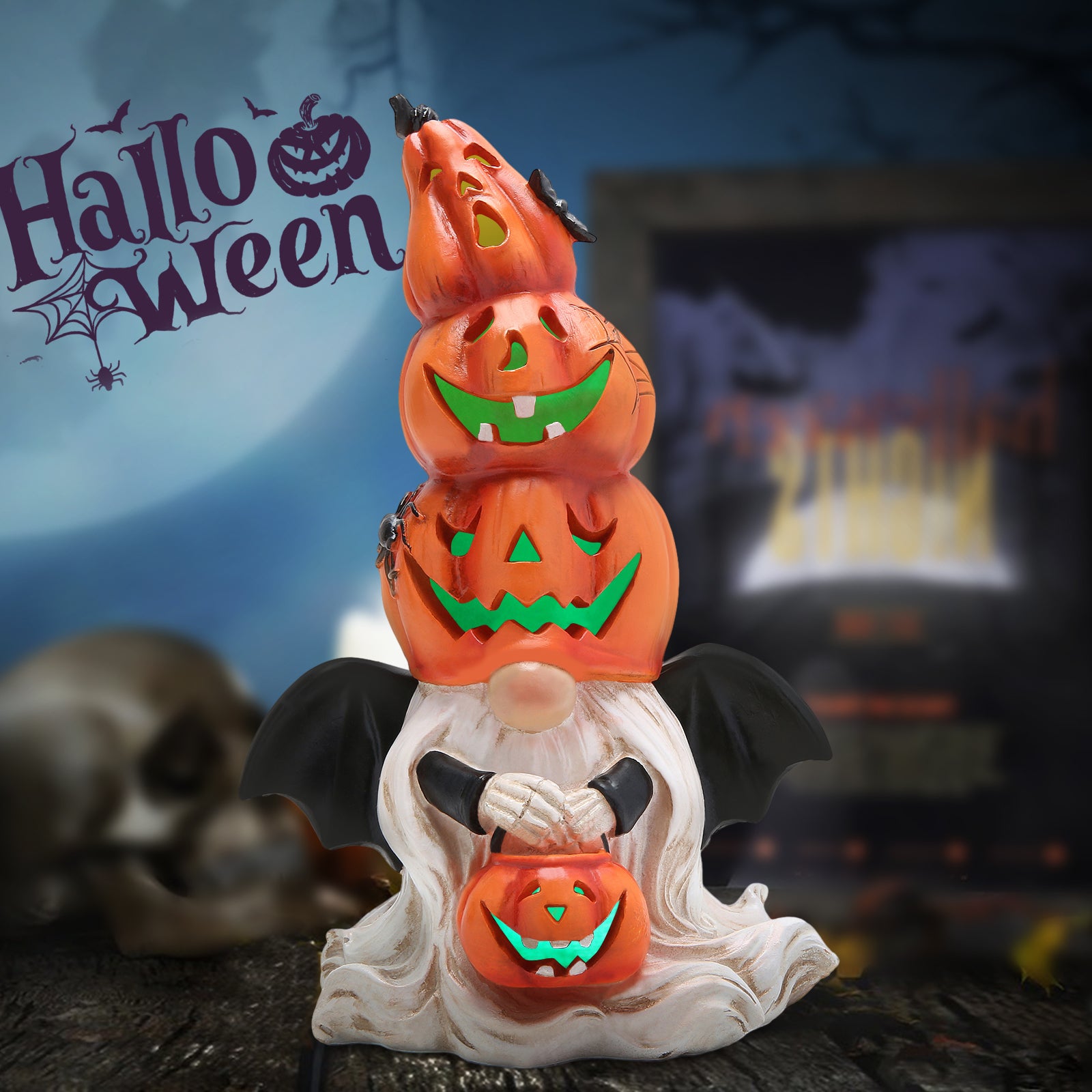 Hodao Stacked Orange Pumpkin Gnomes With Light