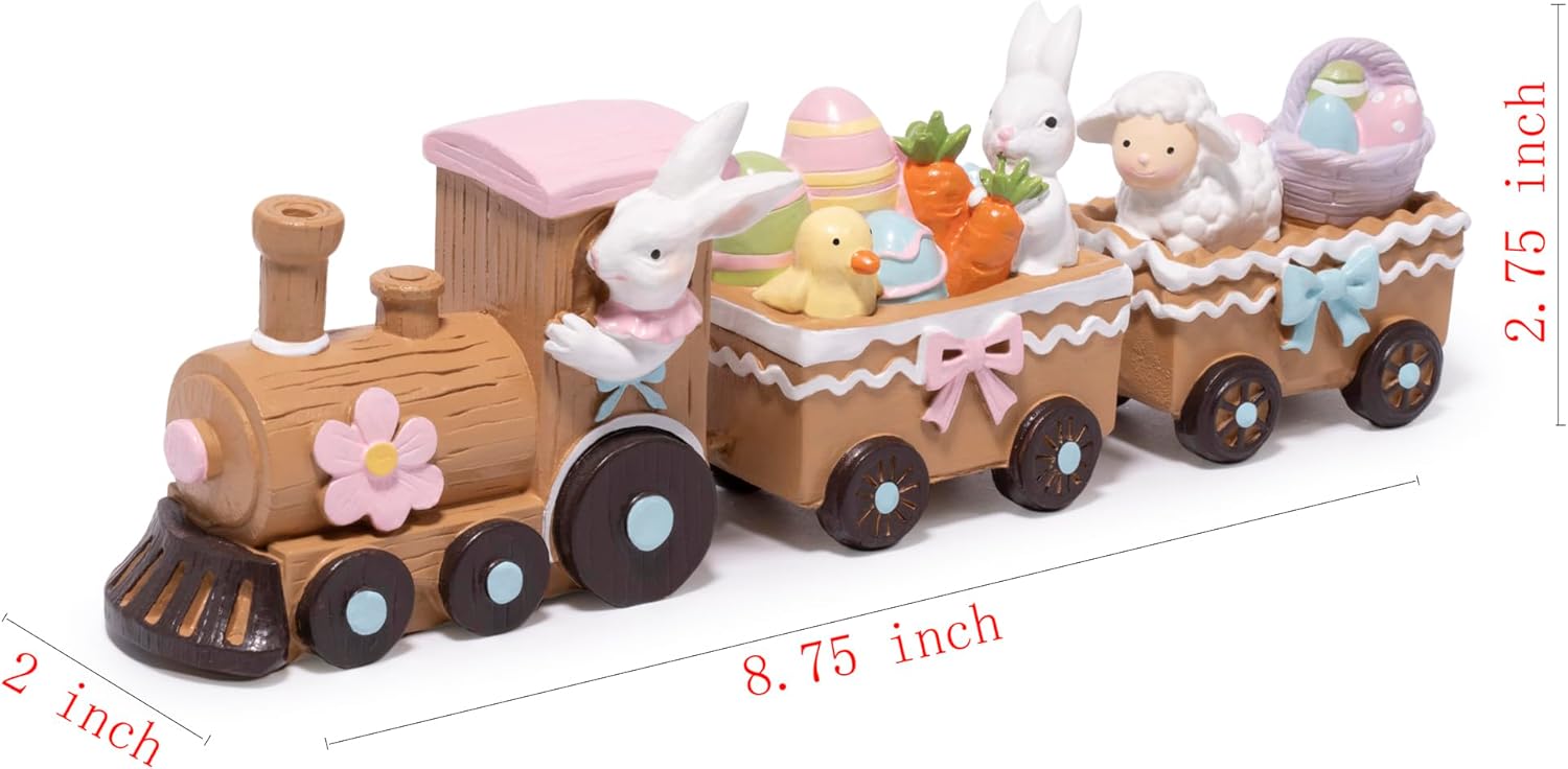 Hodao Easter Train Figurine Bundle (Choose 3/4/6-Piece Set) – Pastel Spring Tabletop Decor Collection with Bunny & Egg Carts, Cute Home Accent for Mantel, Shelf & Tiered Tray, Gift-Ready Easter Decor