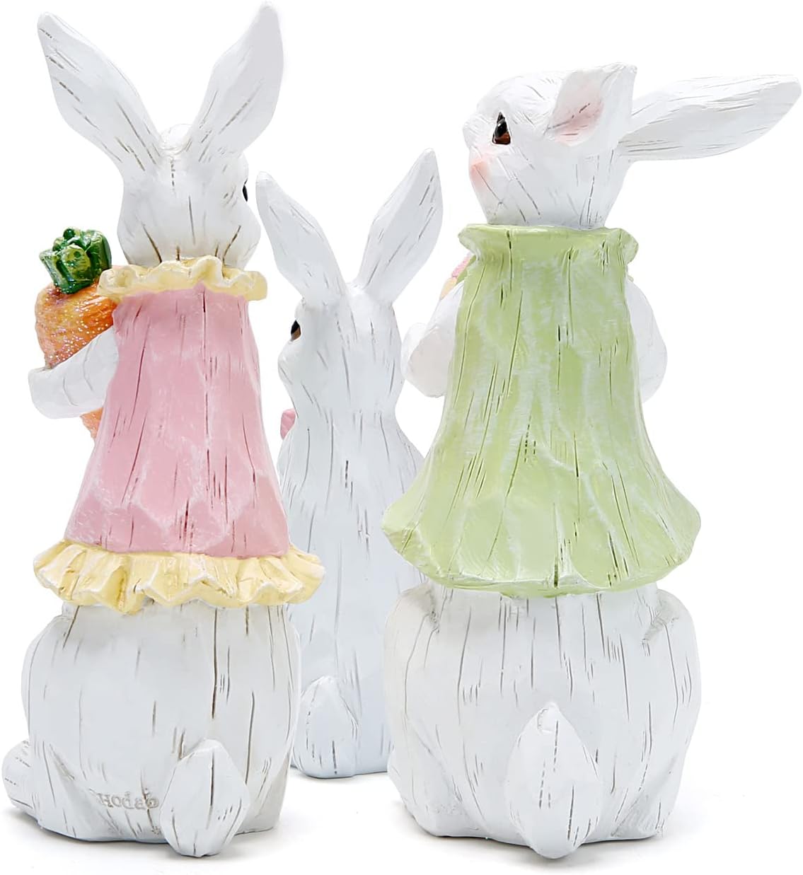Hodao Easter Bunny Family Figurine Decoration, Pastel Resin Rabbit Statue with Carrot, Easter Egg and Flower, Spring Tabletop Decor for Home Shelf Mantel Gift