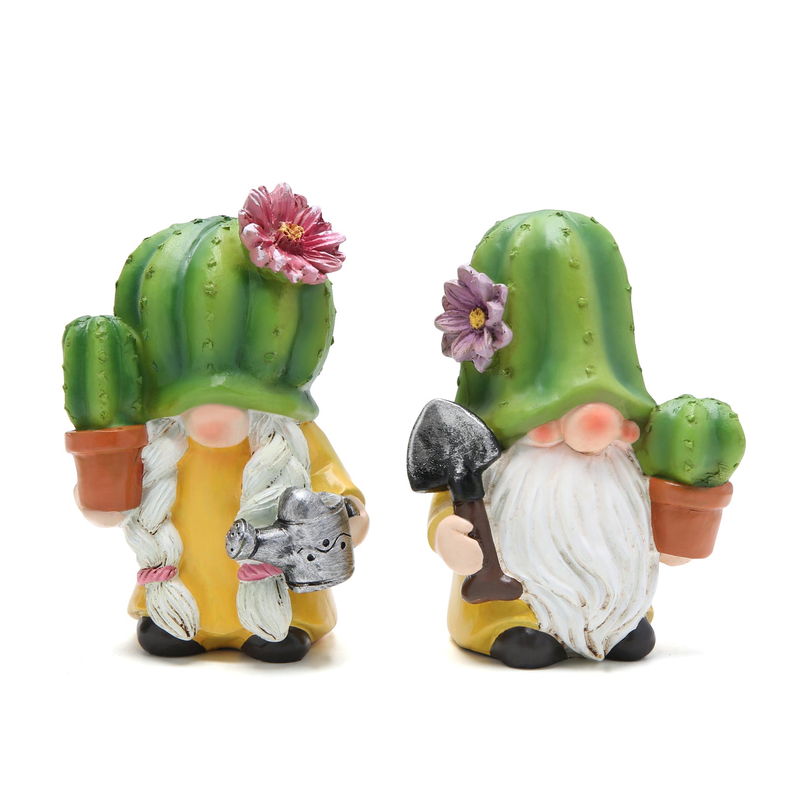 Hodao Cactus garden gnome statue spring and summer Chloroplastida elf layered tray cactus flower gnome southwest style gift desert decorative outdoor statue (cactus)