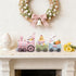 Hodao Easter Bunny Train Figurine – Pastel Pink Locomotive with Wood-Plank Carts, Chick-in-Egg & Bunny Basket Scene, Spring Tabletop Decor for Mantel, Shelf & Tiered Tray, Giftable Easter Accent