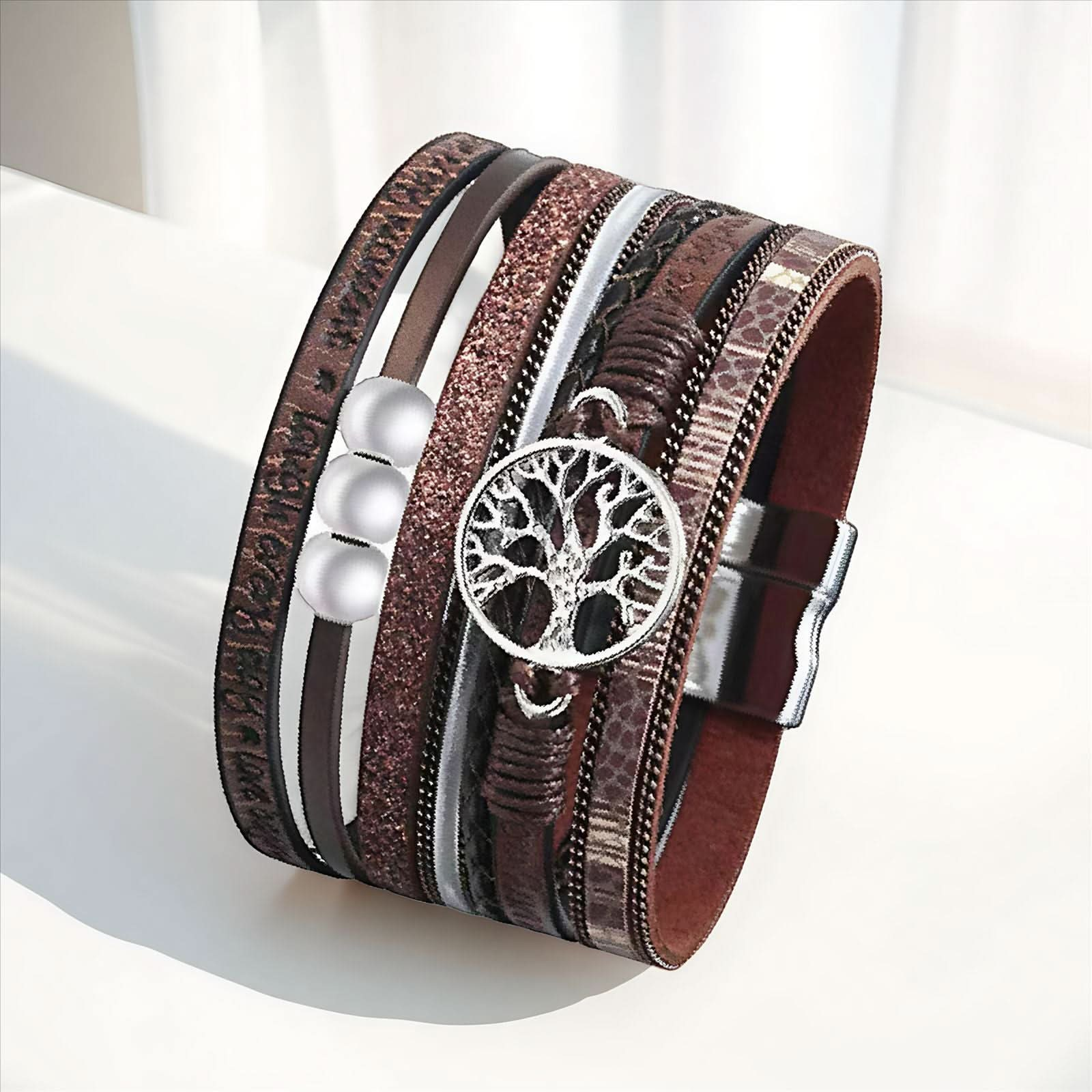 Bohemian Bracelet Handcrafted Woven Leather Cuff with Alloy Magnetic Clasp – Women's Fashion Bangle