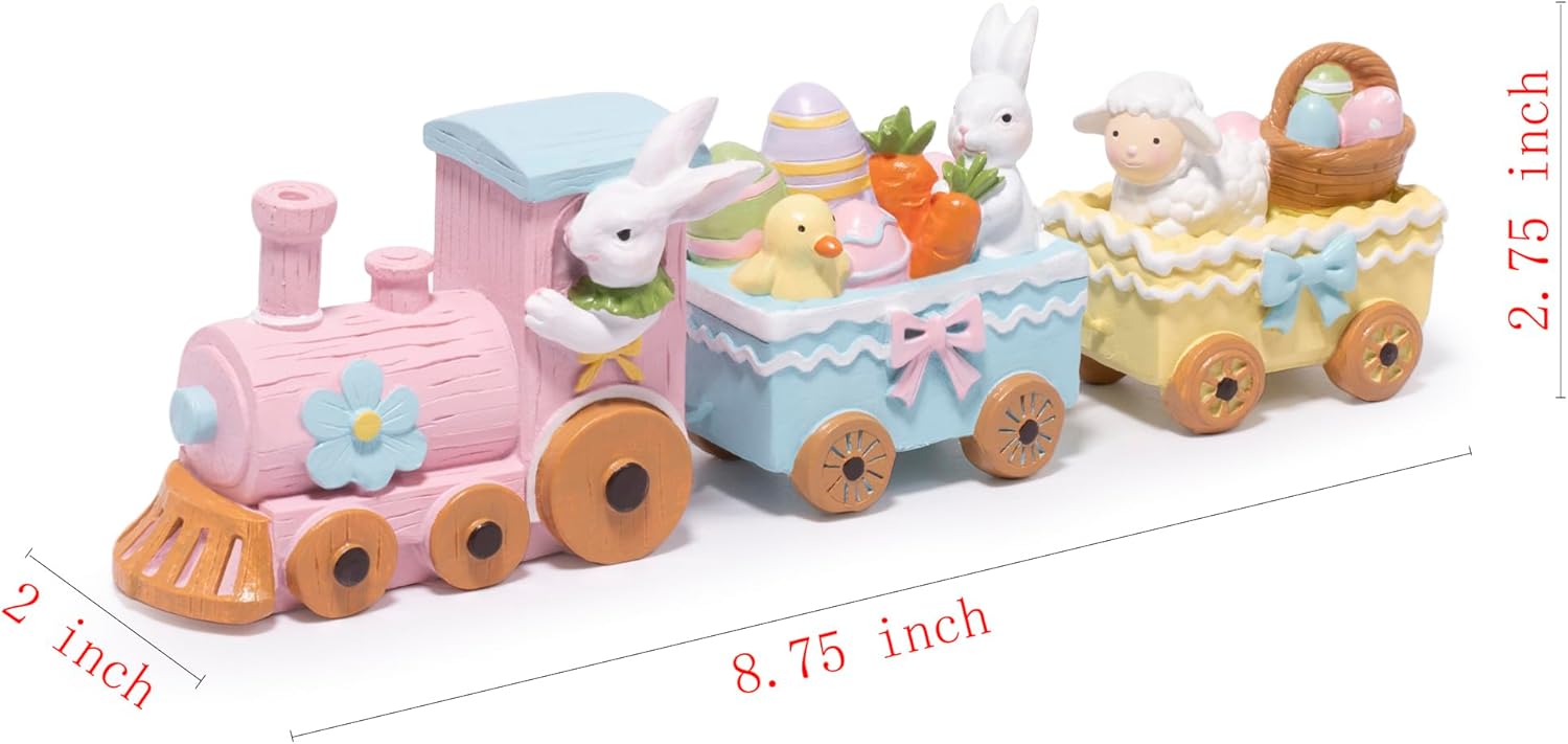 Hodao Easter Train Figurine Bundle (Choose 3/4/6-Piece Set) – Pastel Spring Tabletop Decor Collection with Bunny & Egg Carts, Cute Home Accent for Mantel, Shelf & Tiered Tray, Gift-Ready Easter Decor