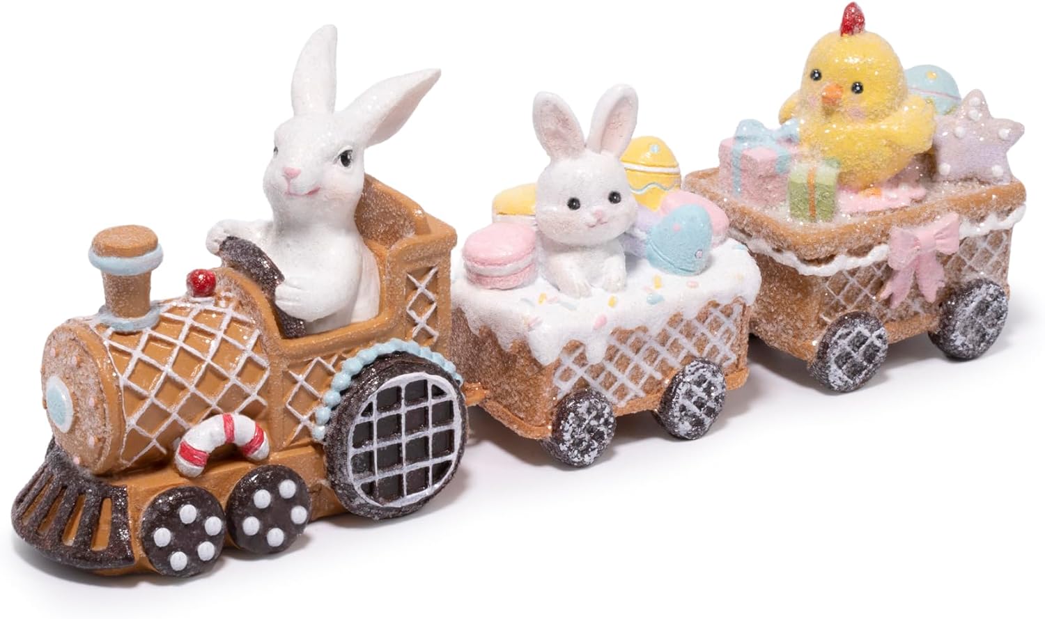 Hodao Easter Train Figurine Bundle (Choose 3/4/6-Piece Set) – Pastel Spring Tabletop Decor Collection with Bunny & Egg Carts, Cute Home Accent for Mantel, Shelf & Tiered Tray, Gift-Ready Easter Decor