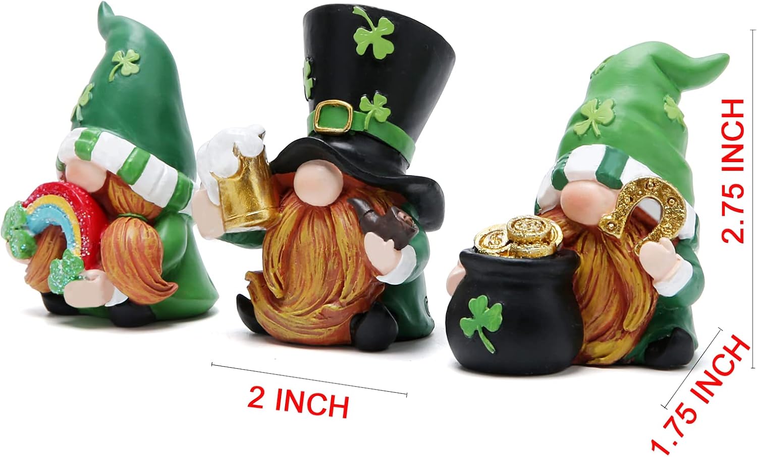 Hodao 3 PCS St Patricks Day Gnome Decorations Beard Elf for St Patrick's Day Decor Home Table Ornament Decor Dwarf Figurines for St. Patricks Day Gifts Green Irish Handmade Gnome Decoration