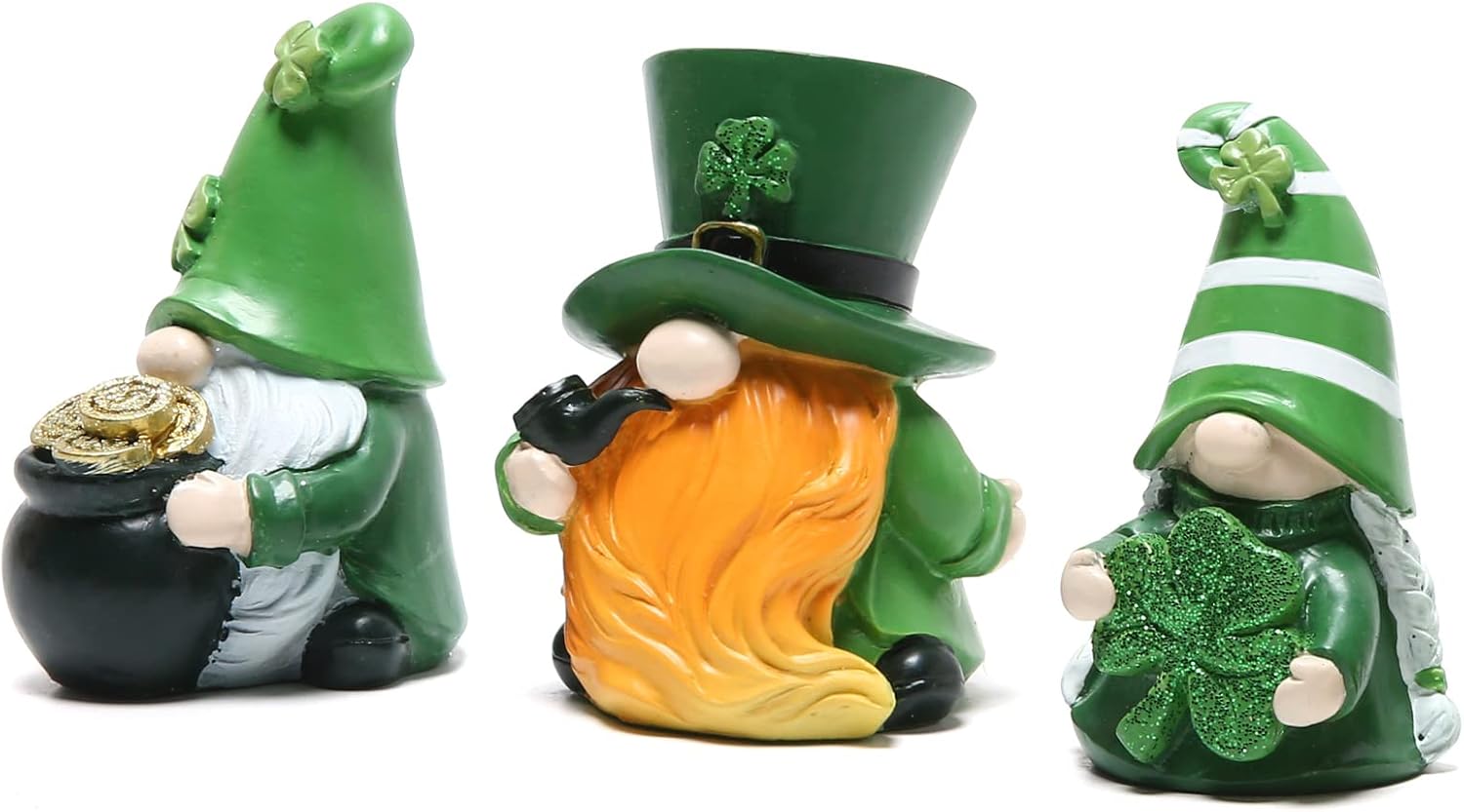 Hodao St Patrick's Day Resin Figurine Set of 3 Gnome Resin Doll St. Patricks Day Decorations Irish Green Clover Faceless Doll Decoration Holiday Ornaments