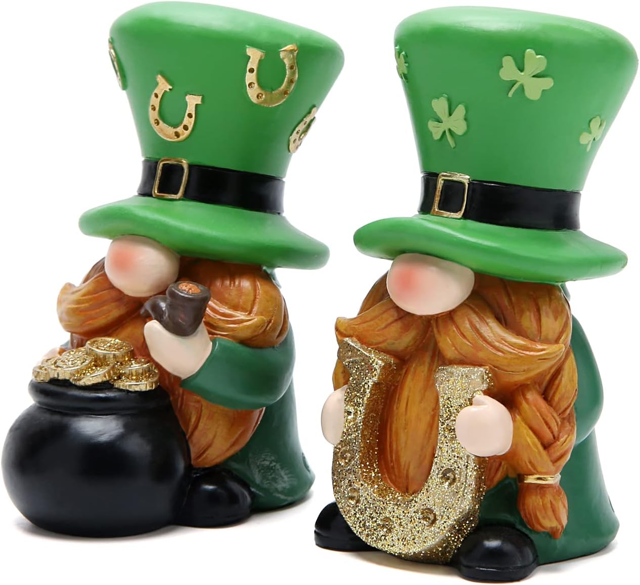 Hodao 2 PCS Spring St Patricks Day Gnomes Decorations Beard Elf Decor Home Table Ornament Decor Dwarf Figurines for St. Patricks Day Gifts Green Irish Gnome Decorations