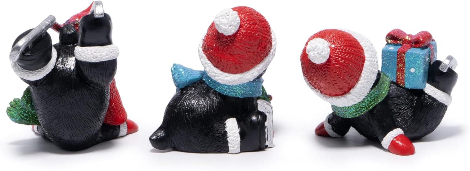 Hodao Christmas Polar Bear Figurines Set of 3 – Hand-Painted Resin with Santa Hats, Wreath, Present & Cardinal – Winter Holiday Decor & Gift for Tabletop, Mantel, Tiered Tray, Windowsill