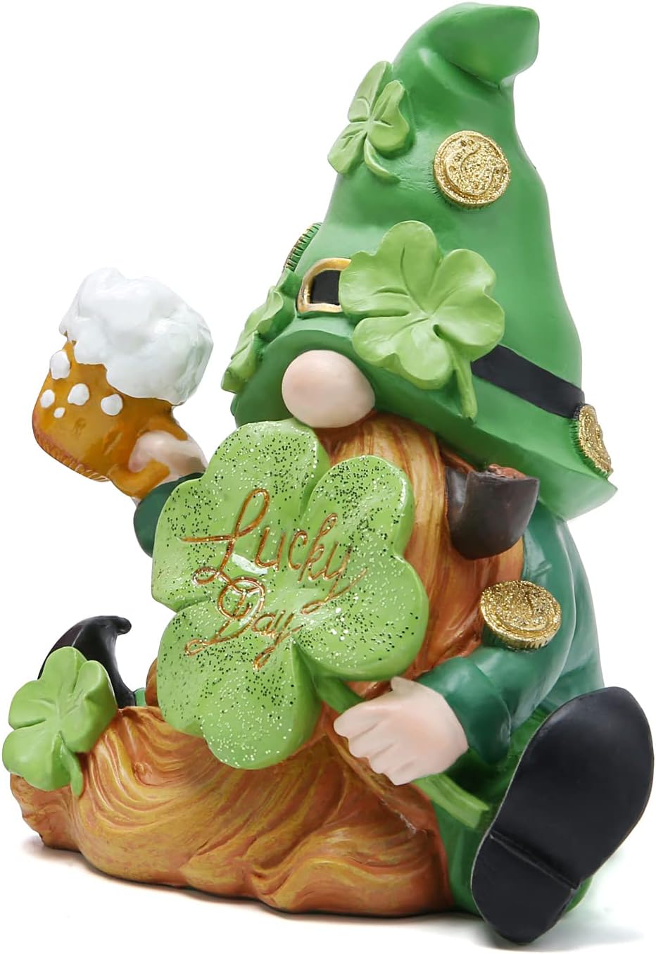 Hodao Green St Patrick's Day Handmade Gnome 6" H Resin Standing Figurine - Irish Elf Scandinavian Yule Nordic Spring Home Holiday Indoor Decorations