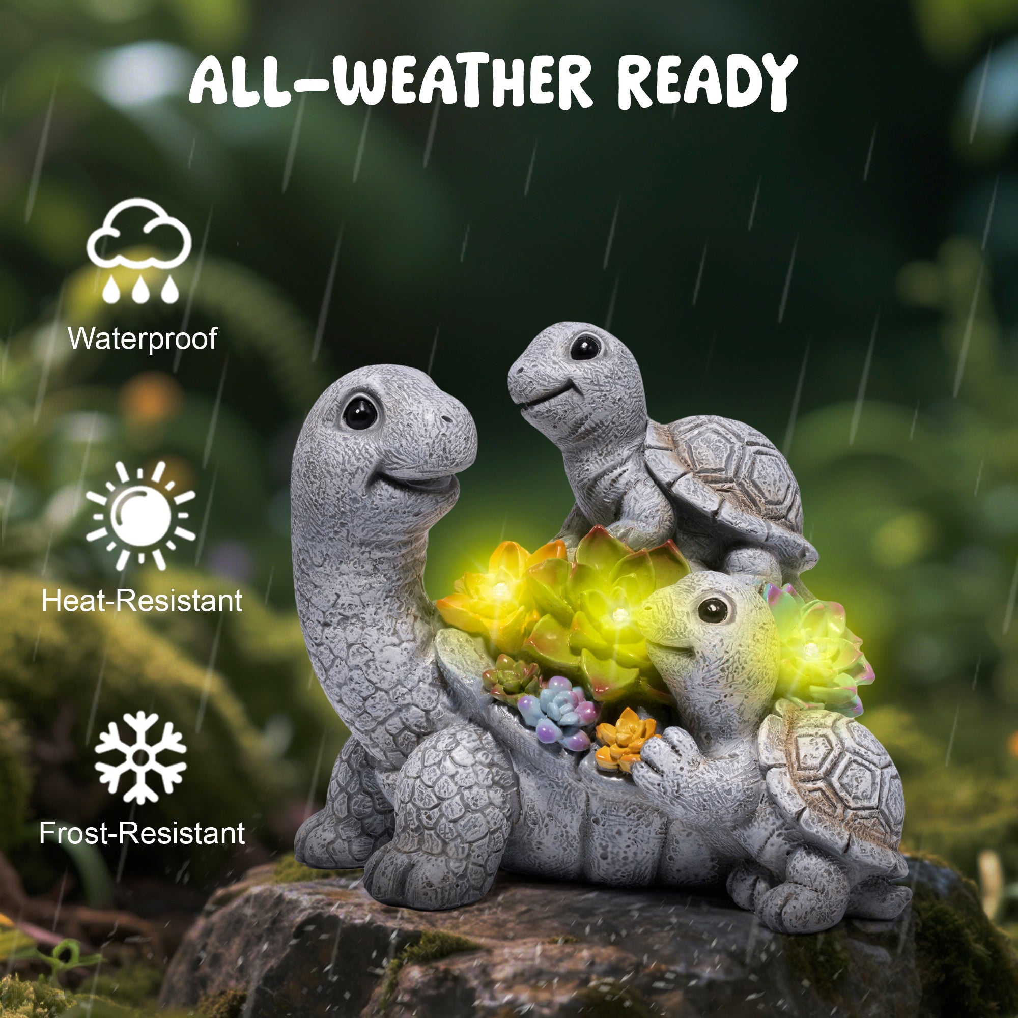 Hodao  Solar Turtle Garden Statue with LED Succulent Lights, Resin Outdoor Tortoise Family Figurine, Waterproof Yard Lawn Patio Decor, Cute Animal Sculpture for Porch, Backyard, Gift