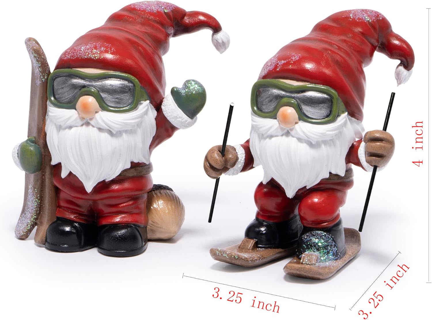 Hodao Christmas Elf Skiing Figurine Decoration – Winter Holiday Elf on Skis, Adorable Holiday Tabletop Ornament, Ski Lodge Decor, Mantel, Shelf & Table Centerpiece Christmas Decorations