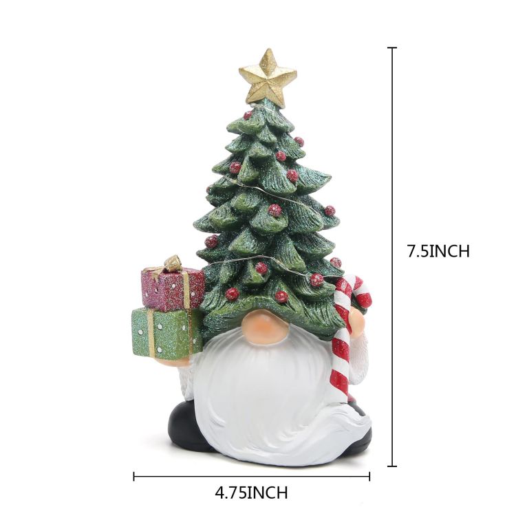 Hodao 7.5''H Christmas Tree Gnomes Handmade Christmas Resin Gnomes With LED lights