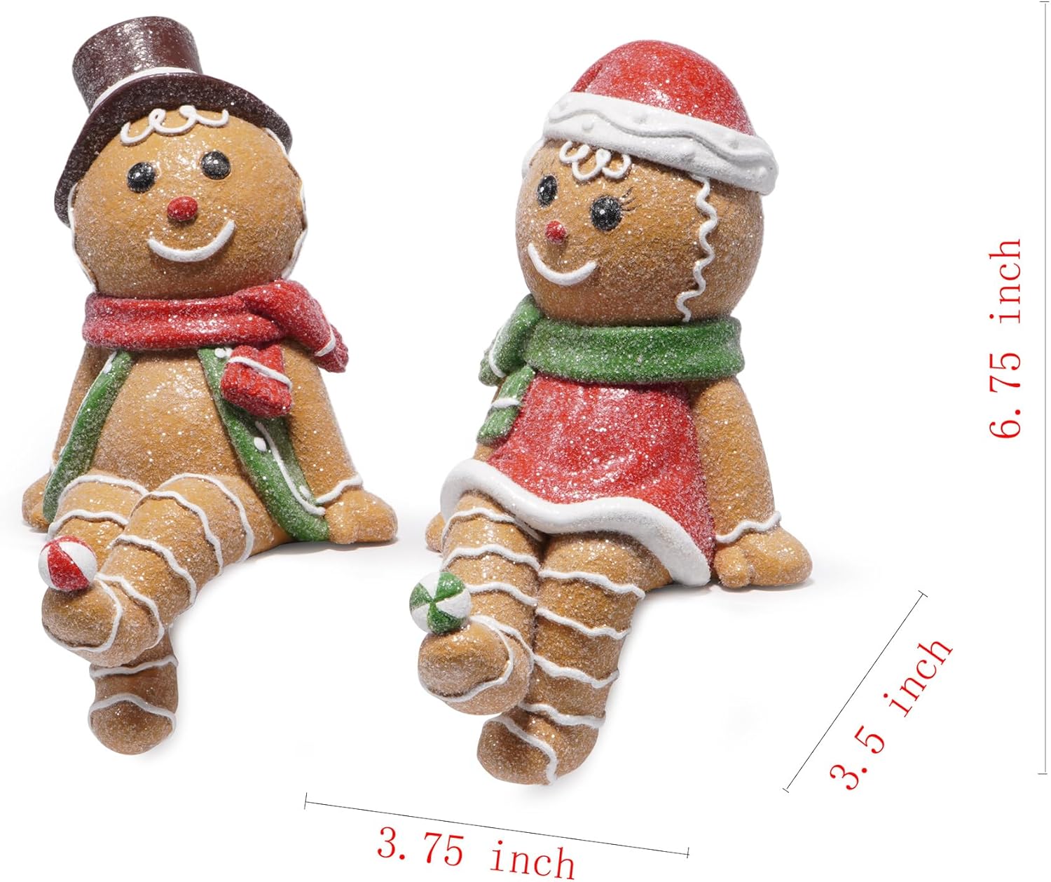 Hodao Gingerbread Man Figurines Decorations – Festive Stock Hanger Decor for Fireplace, Tabletop Decoration, Holiday Gift for Family Traditional Christmas Sock Holder Decor