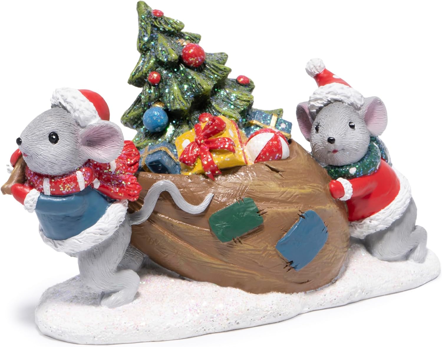 Hodao Christmas Mice Figurines with Gifts – Holiday Mouse Decorations with Xmas Hat Details – Festive Christmas Table, Mantel, and Home Decor Ornaments