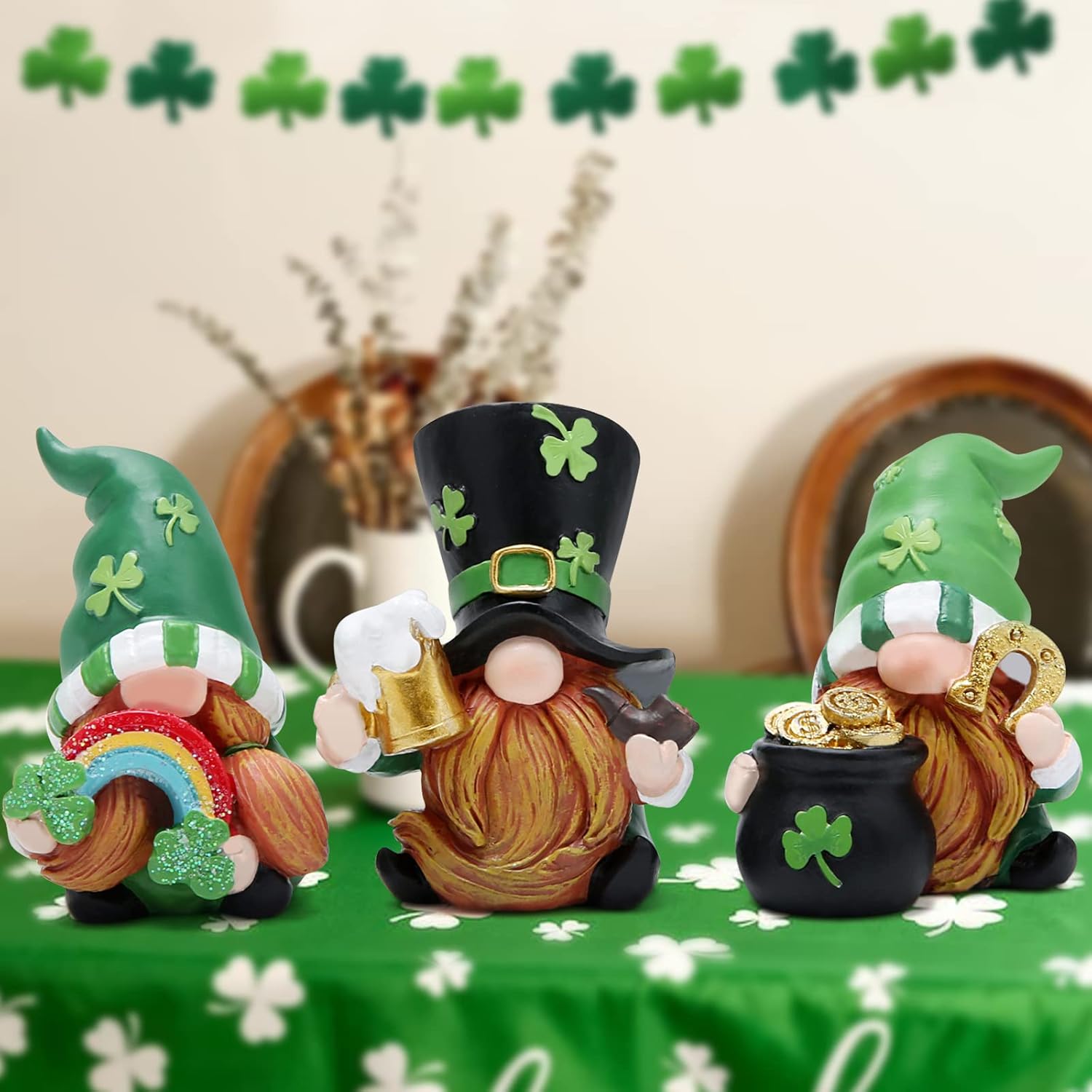 Hodao 3 PCS St Patricks Day Gnome Decorations Beard Elf for St Patrick's Day Decor Home Table Ornament Decor Dwarf Figurines for St. Patricks Day Gifts Green Irish Handmade Gnome Decoration