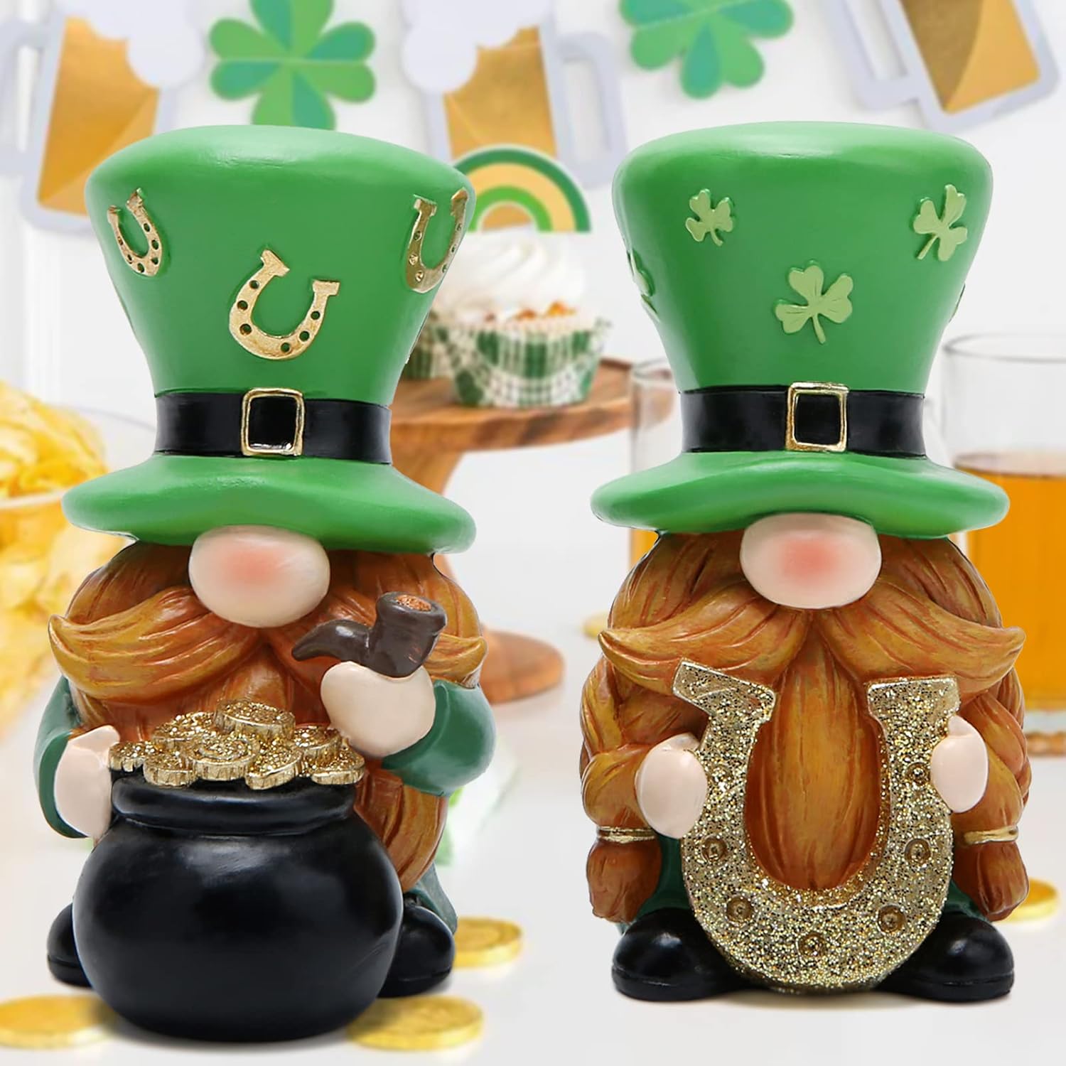 Hodao 2 PCS Spring St Patricks Day Gnomes Decorations Beard Elf Decor Home Table Ornament Decor Dwarf Figurines for St. Patricks Day Gifts Green Irish Gnome Decorations