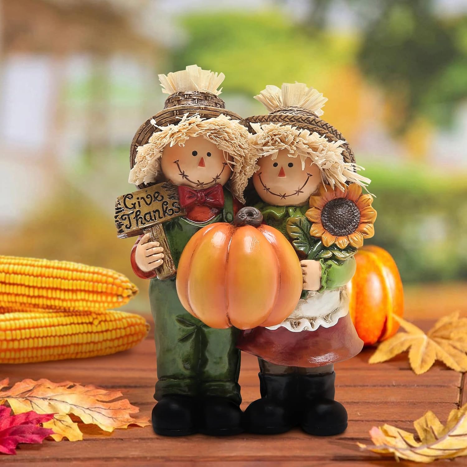 Hodao Fall Thanksgiving Scarecrow Couple Table Decorations