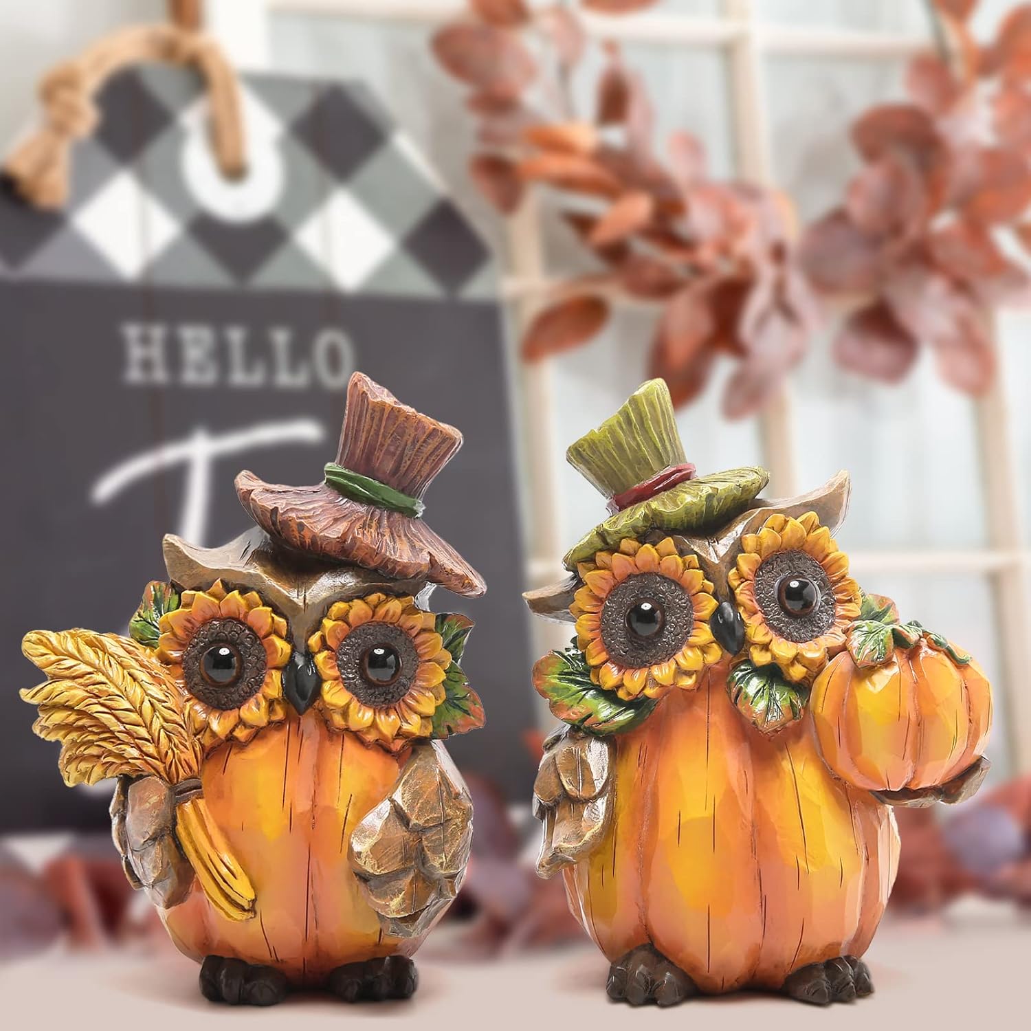 Hodao Owl Sculpture - Resin Thanksgiving Decor