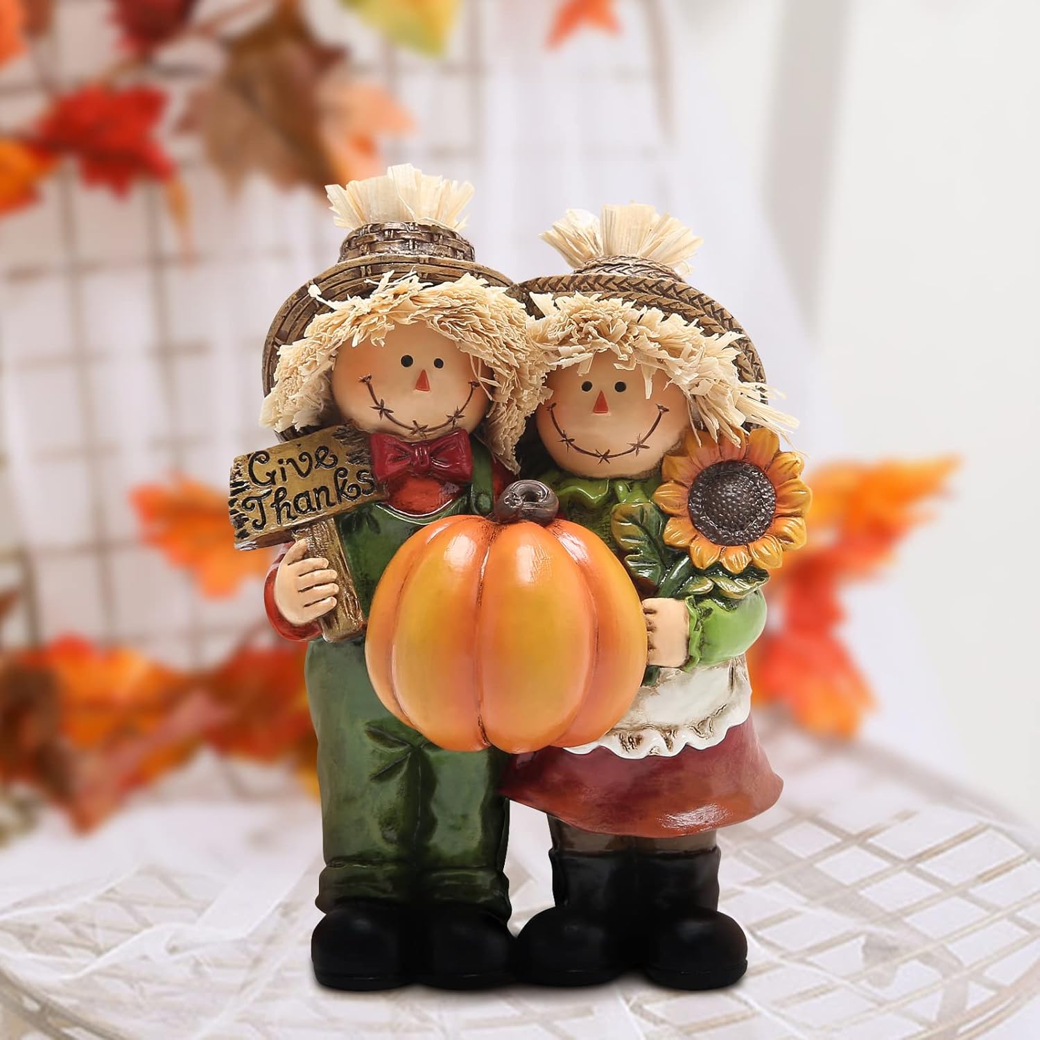 Hodao Fall Thanksgiving Scarecrow Couple Table Decorations