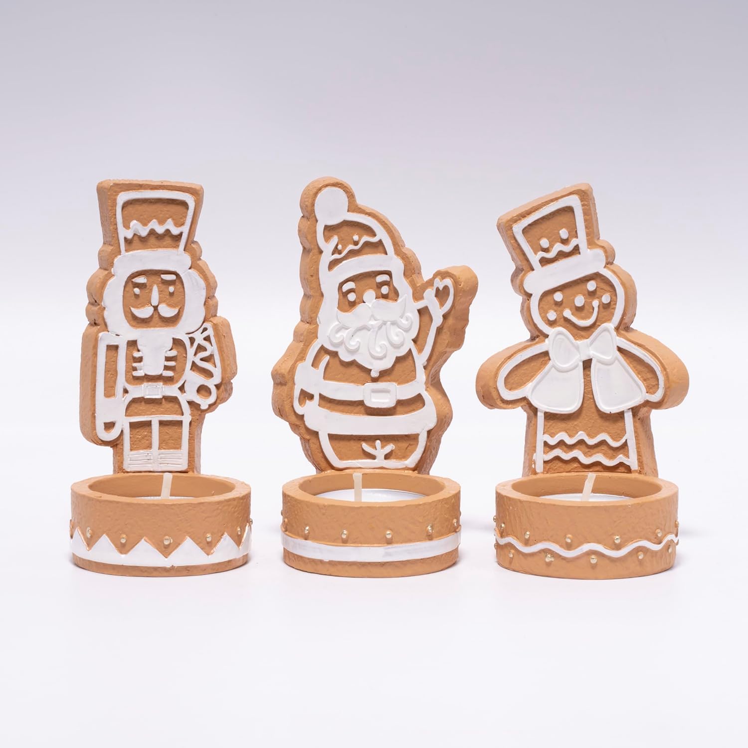 Hodao Christmas Gingerbread Figurines Set of 3, Cute Gingerbread Christmas Man Decor, Holiday Party Tabletop Decoration for Home, Kitchen, Living Room Decor