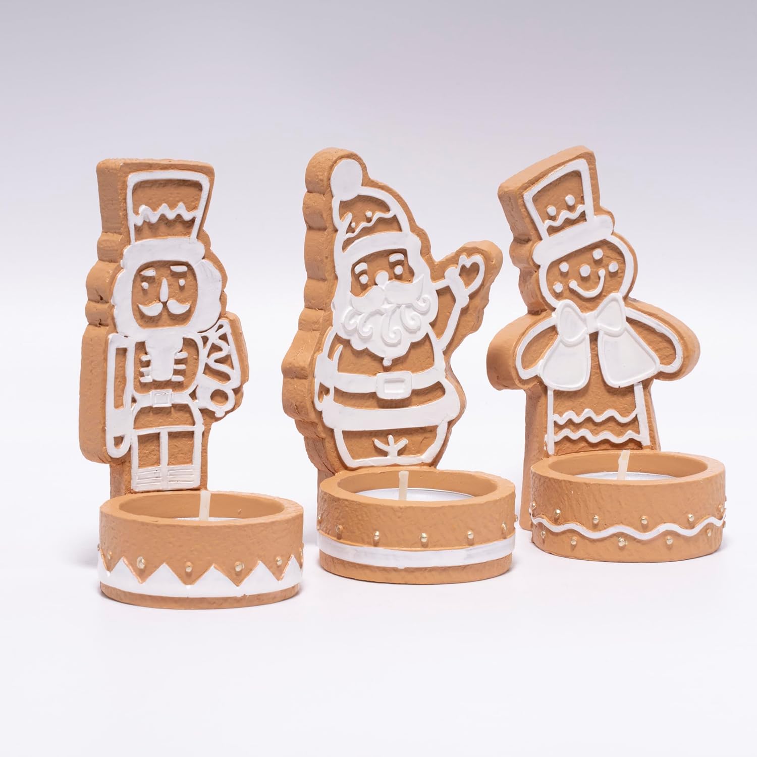 Hodao Christmas Gingerbread Figurines Set of 3, Cute Gingerbread Christmas Man Decor, Holiday Party Tabletop Decoration for Home, Kitchen, Living Room Decor
