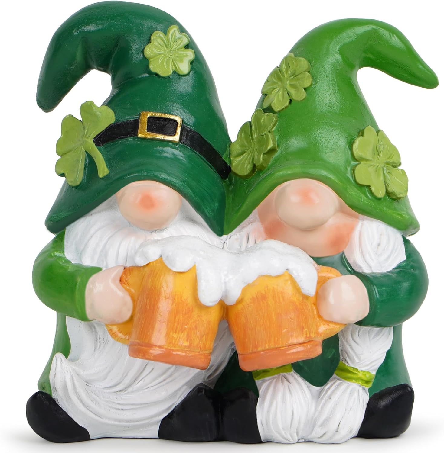 Hodao St. Patrick’s Day Gnome Couple — Green Gnomes with Shamrock & Beer, Resin Tabletop Decor for Mantel, Shelf & Bar | Lucky